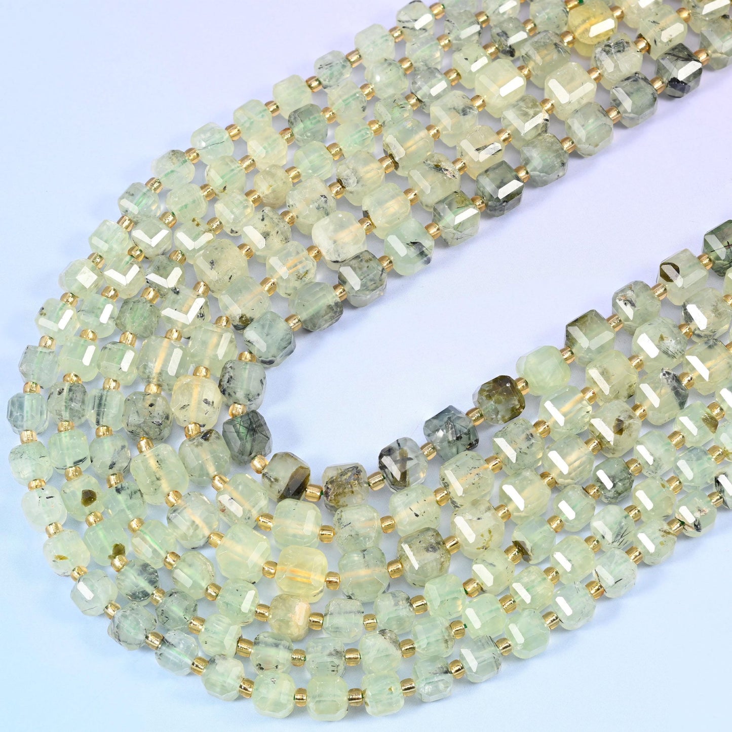 Green Prehnite Faceted Cube Beads, 15 inch strand