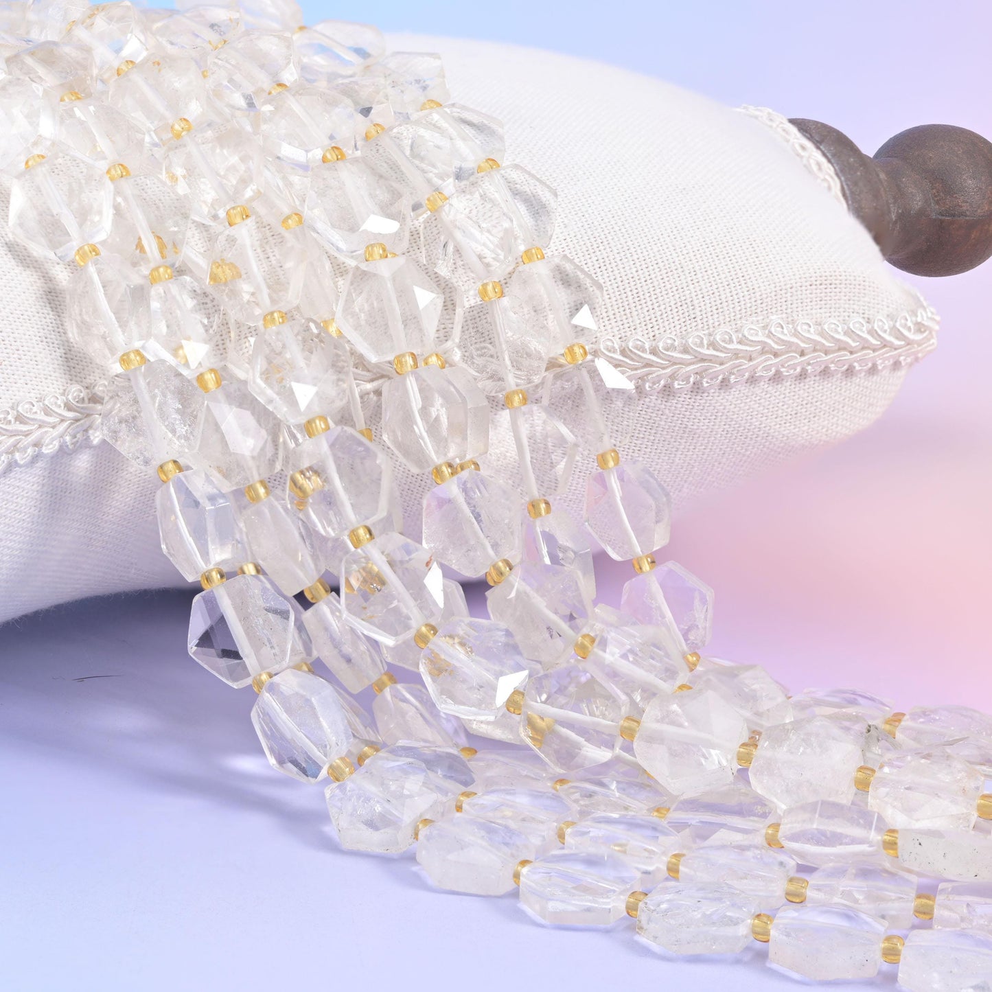 Transparent Clear Quartz Flat Faceted Hexagon Beads, natural stone, near-colourless