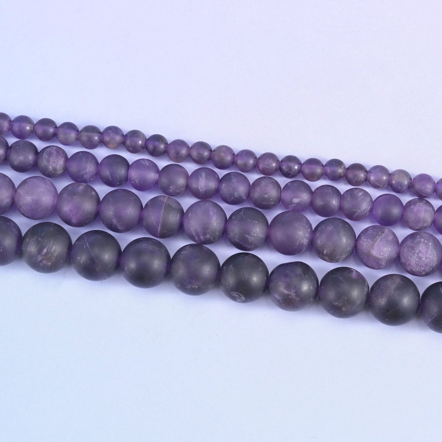 Amethyst Matte Frosted Round Beads 4mm 6mm 8mm 10mm in medium violet purple with paler lavender and grey-white banding