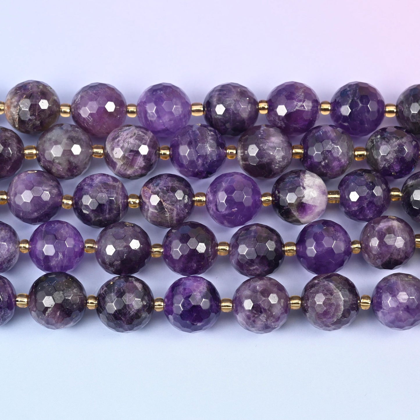Amethyst Faceted Round Beads 16mm in deep violet with milky white and lavender banding