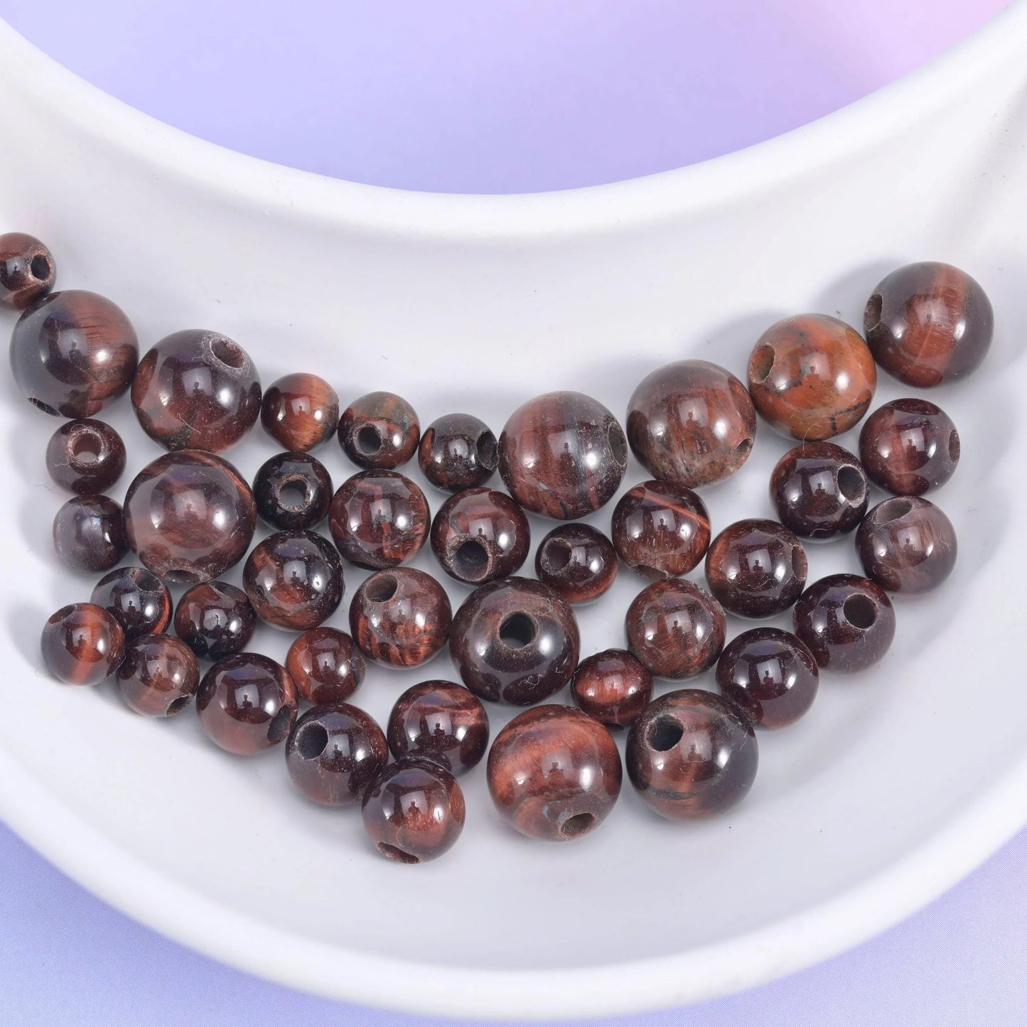 Red Tiger Eye Large Hole Beads 6mm 8mm 10mm in mahogany red-brown with charcoal grey banding