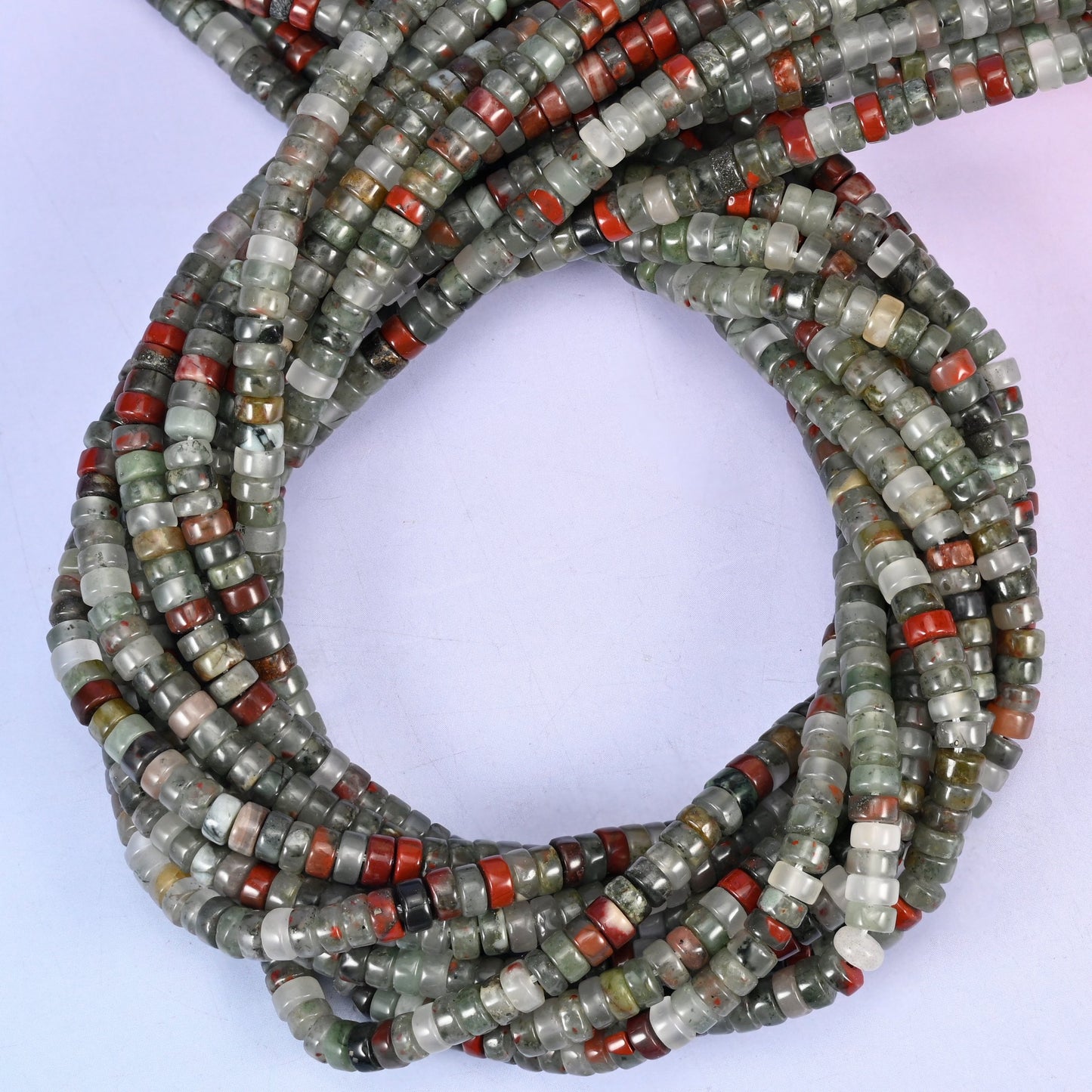 African Bloodstone Smooth Heishi Disc Beads: Jewelry Making Supply, 15.5 Inch Strand