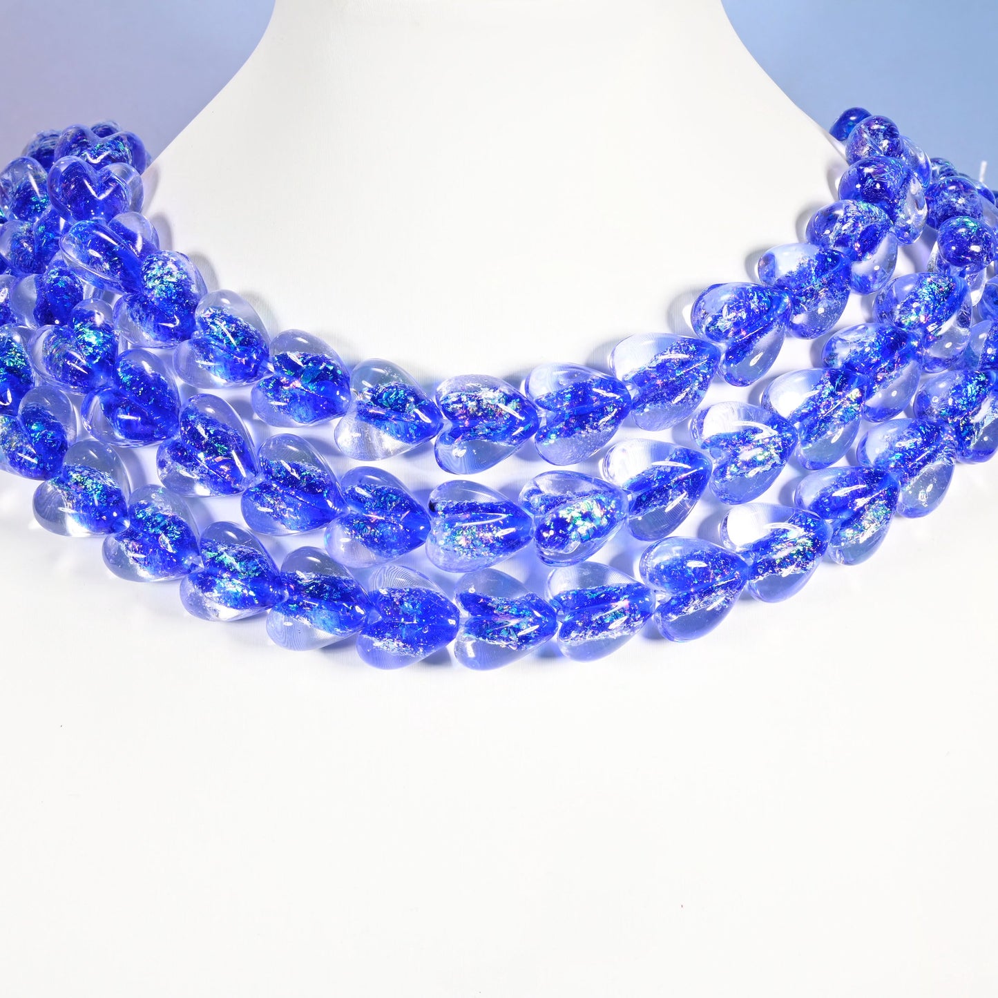 Iridescent Dark Blue Heart Glass Beads, 16x15mm, 24pc Strand