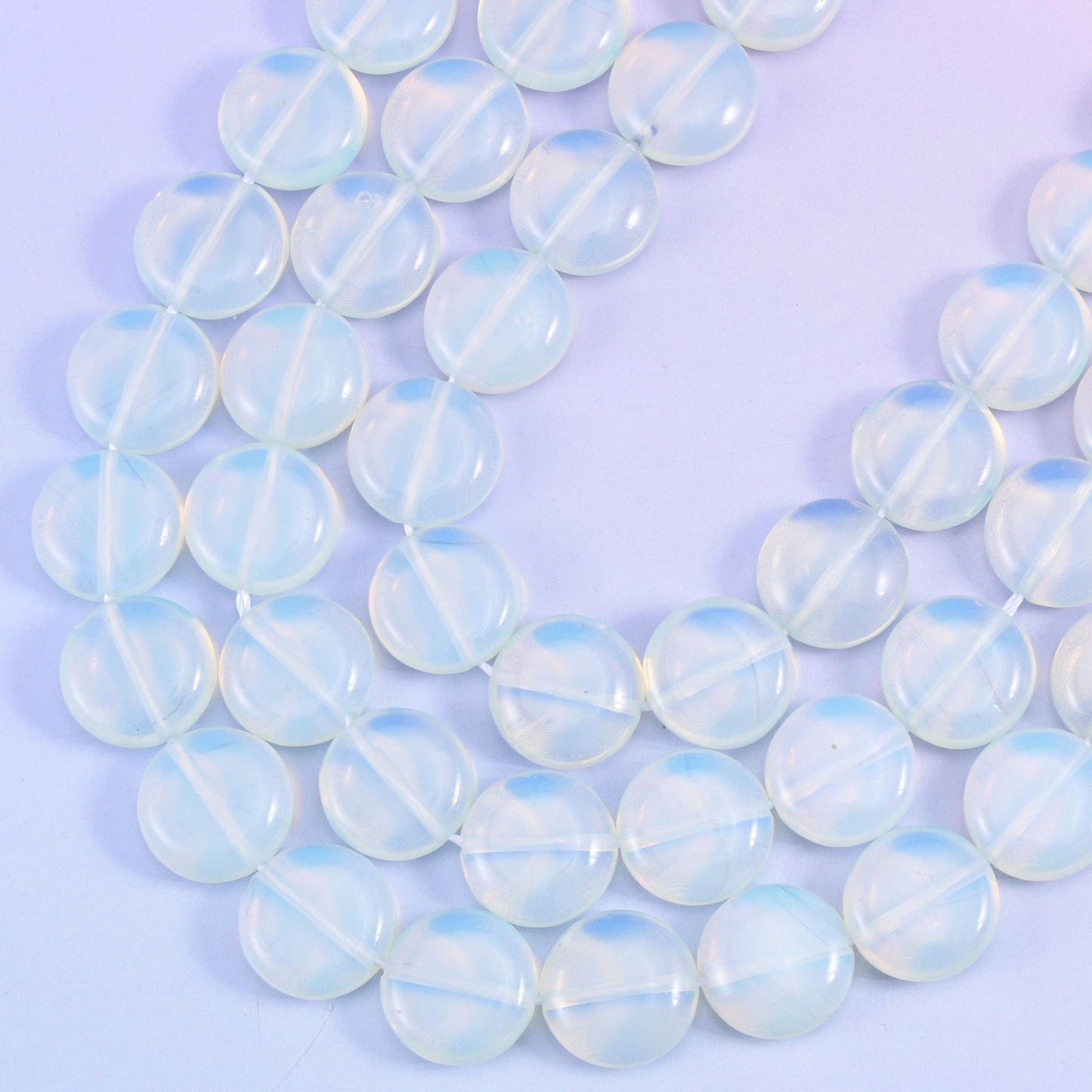 Opalite coin beads, 1.2mm centre-drilled hole