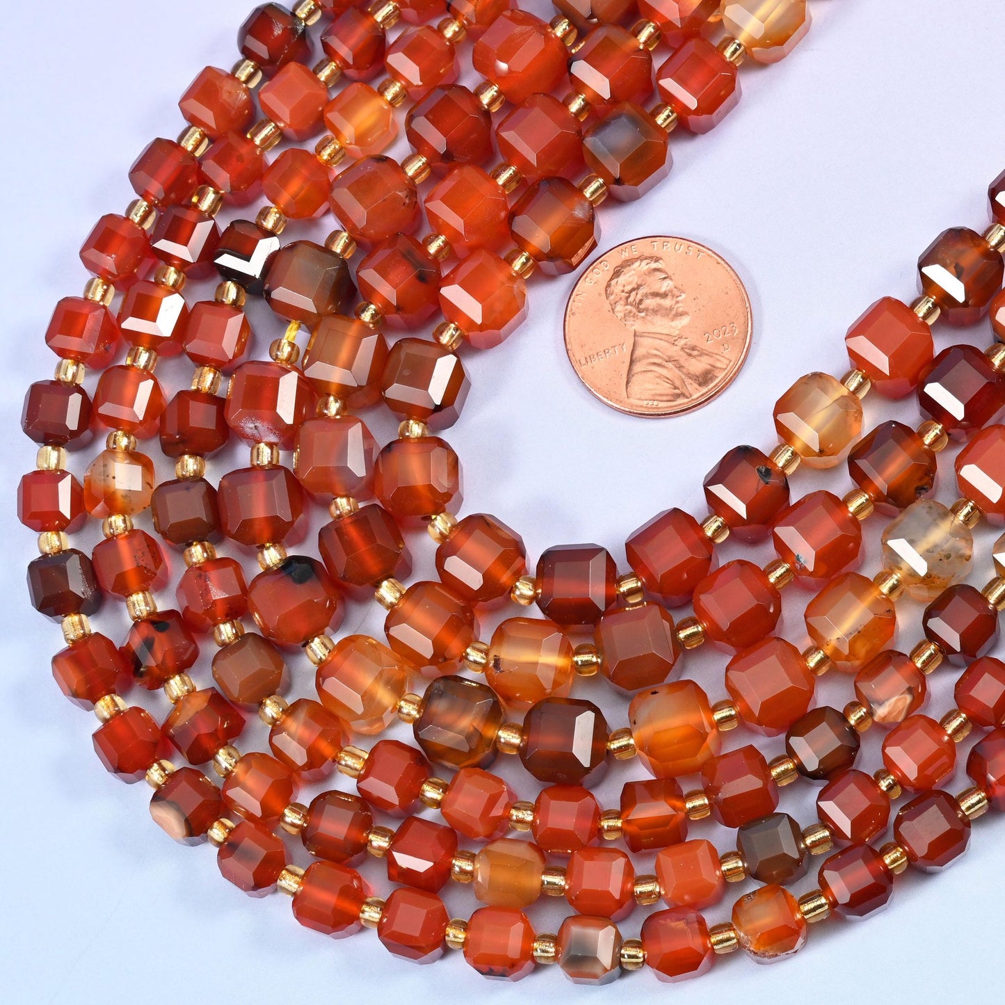 Faceted cube cut Red Agate beads