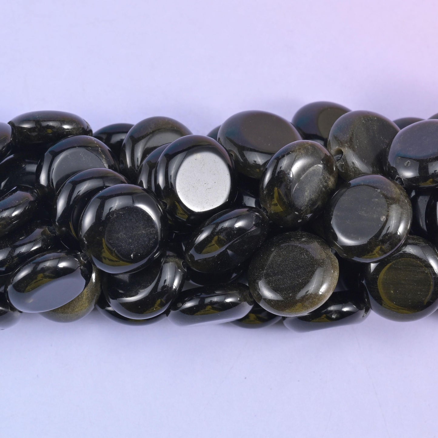 Coin cut Gold Obsidian beads with a high-gloss mirror polish