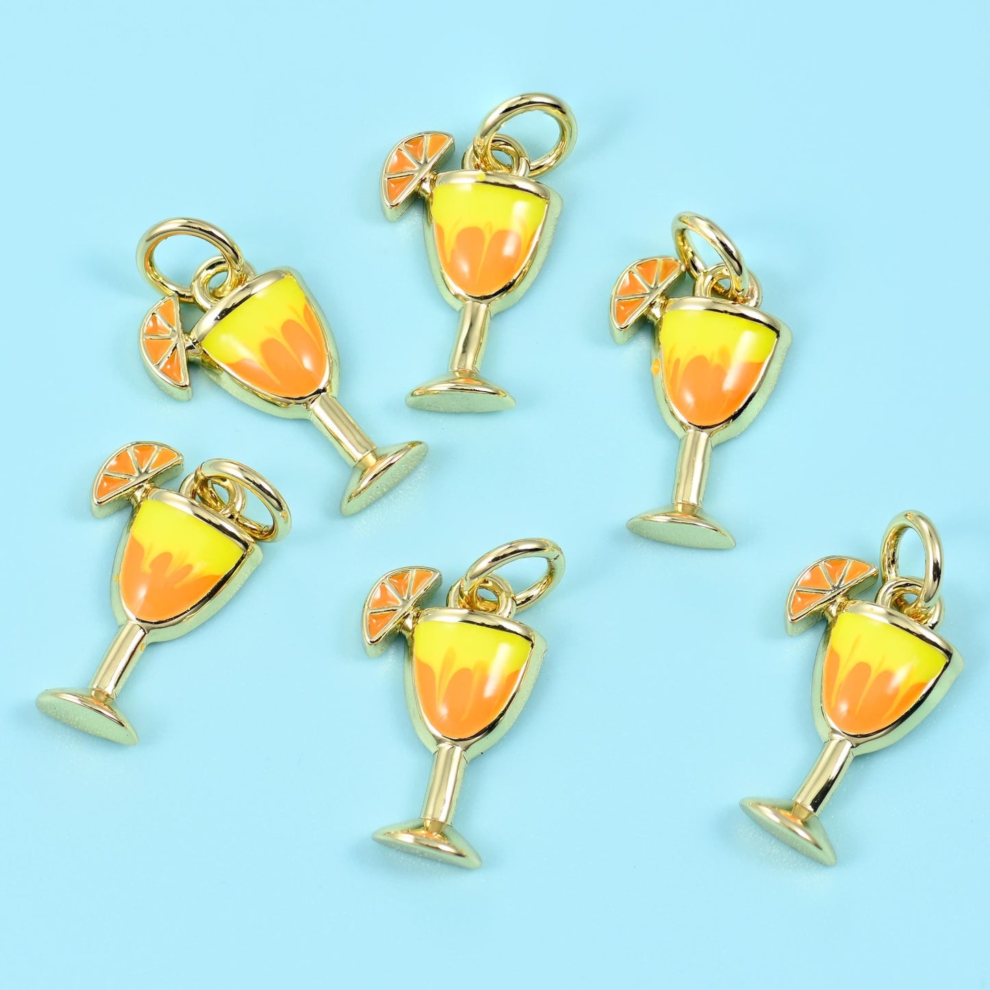 18K Gold Filled Enamel Cocktail Glass Charm 13.5x8.3mm