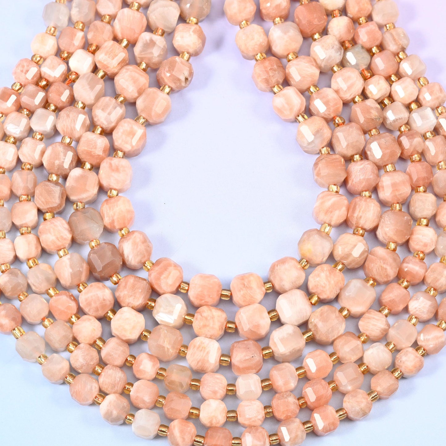 Peach Moonstone Faceted Cube Beads, 1.2mm hole