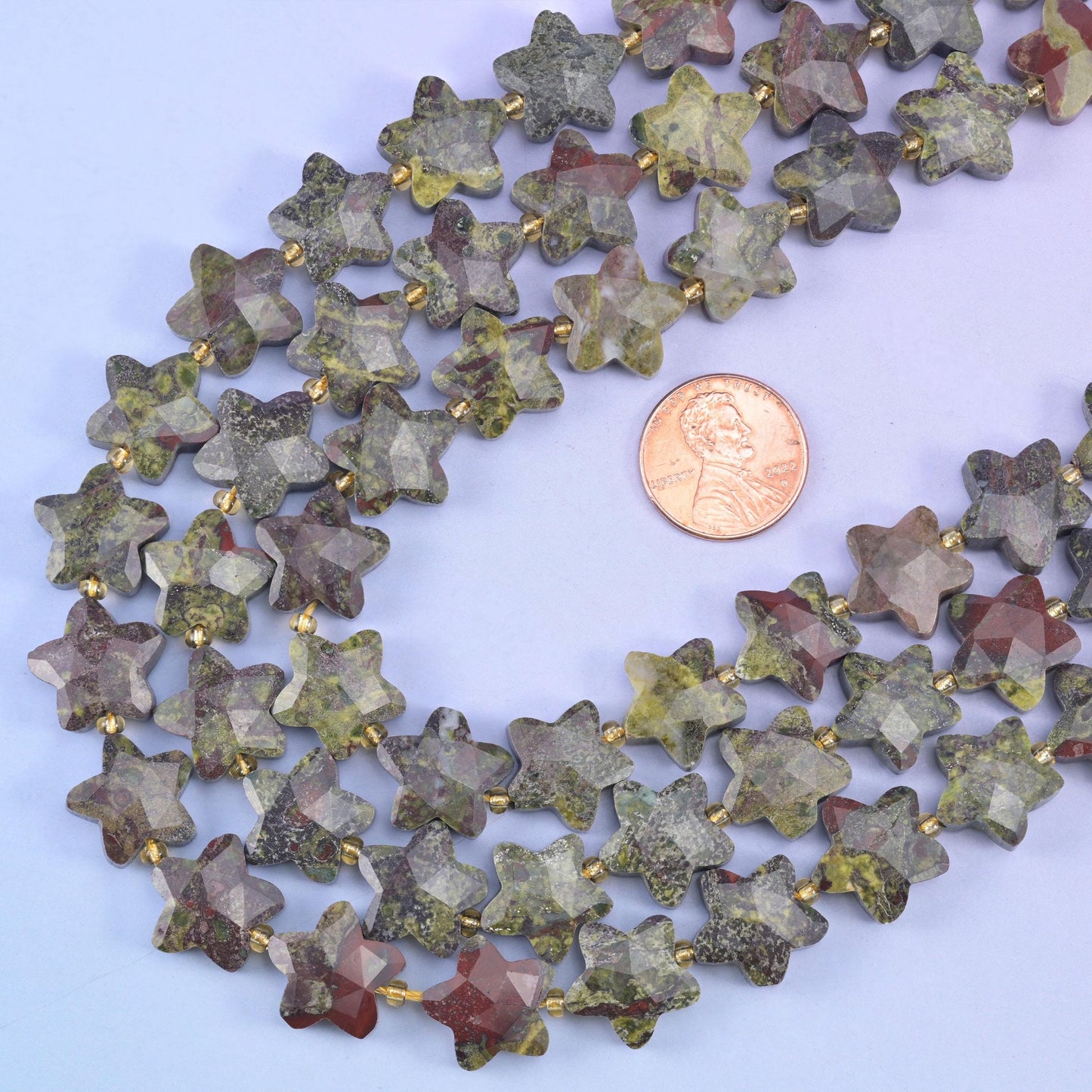 Dragon bloodstone star beads, 15.5 inch strand