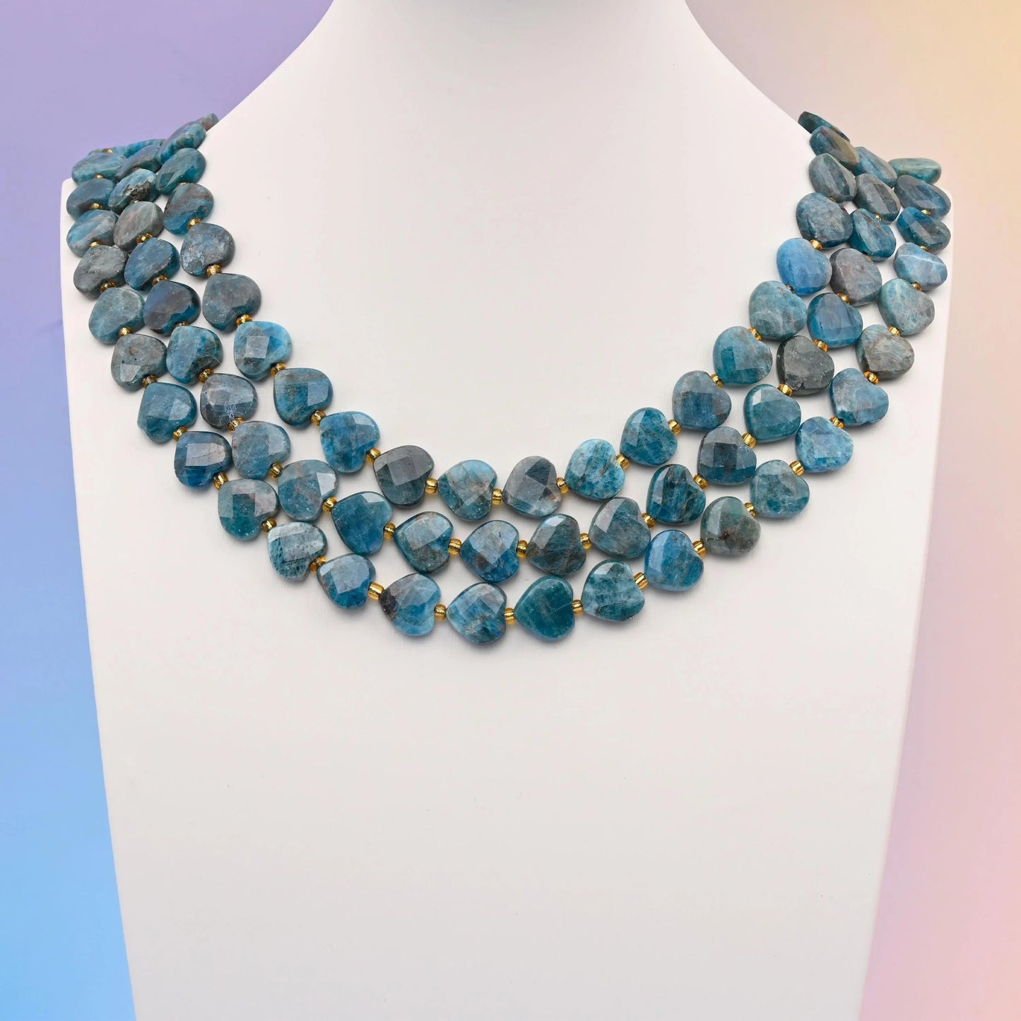 Blue apatite beads, faceted heart shape, 12mm