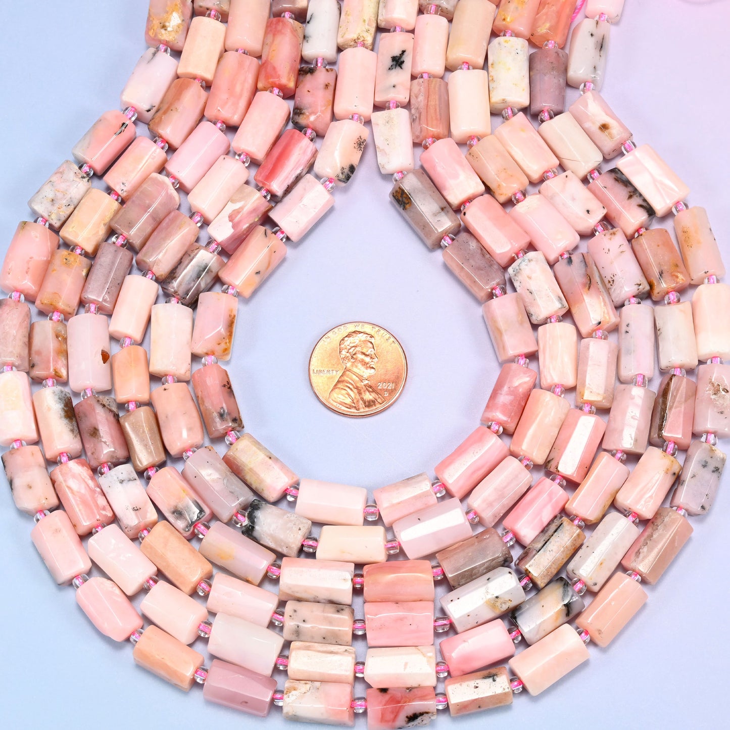 Pink Opal Faceted Tube Beads, Full Strand 27pc, Jewelry Making