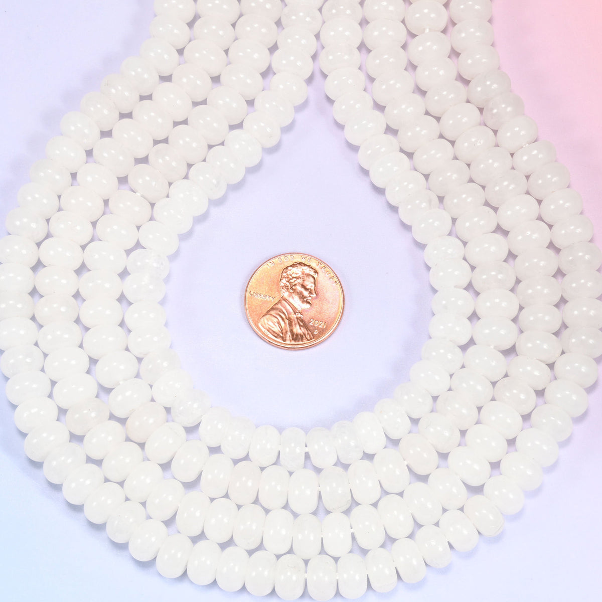 Natural White Jade Rondelle Beads, approximately 72 beads (5x8mm) or 60 beads (6x10mm) per strand.