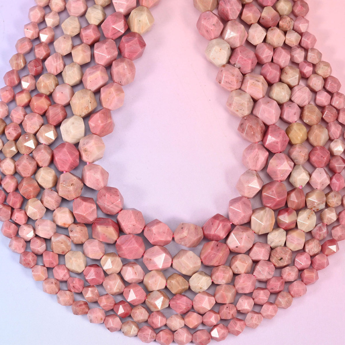 Pink Rhodonite Faceted Diamond Star Cut Beads, hole approximately 1.0mm