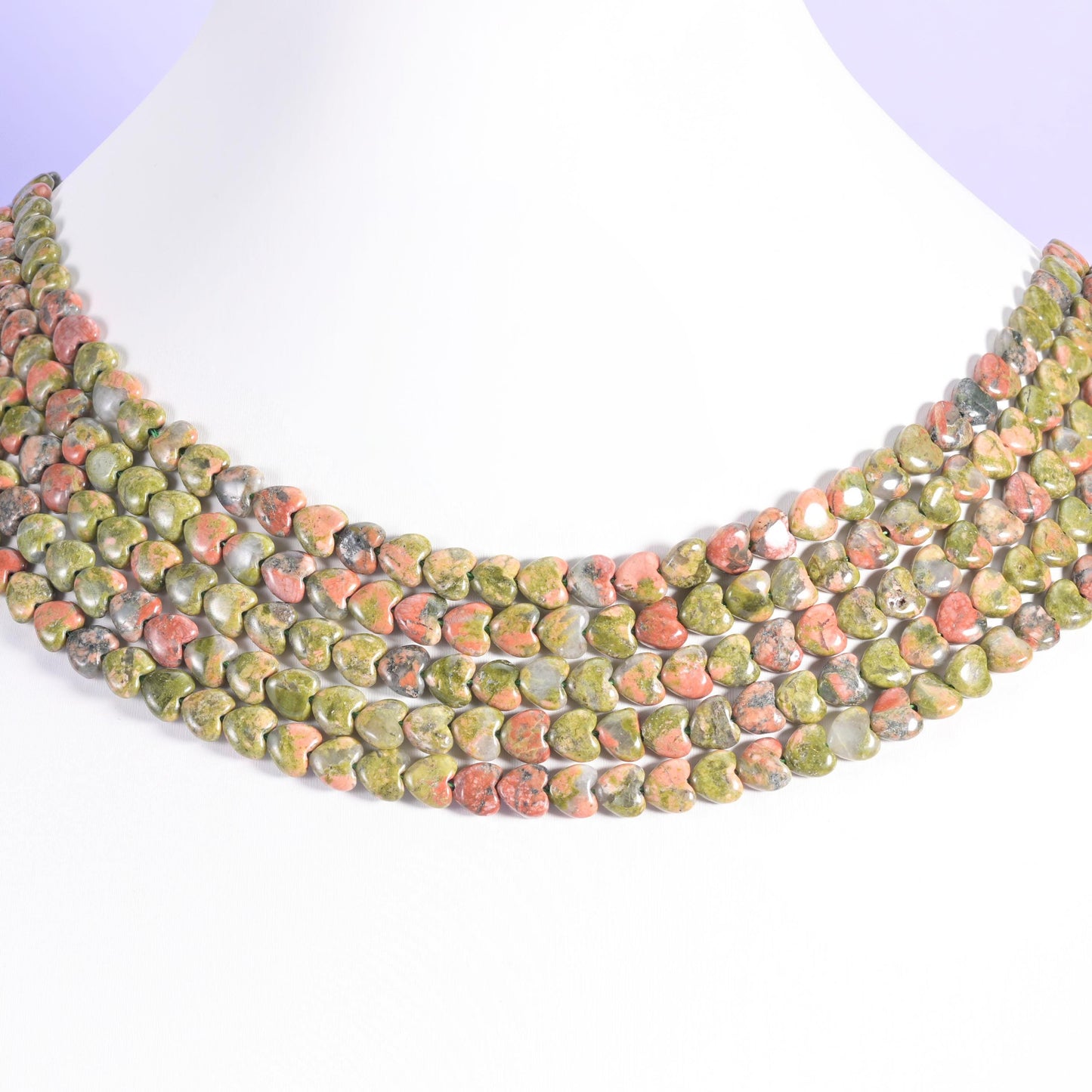 Unakite beads, heart shape, 6mm
