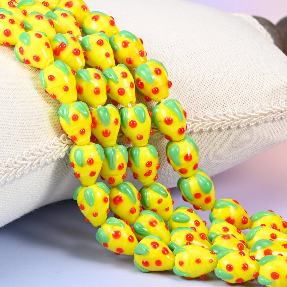 Yellow Red Dots Strawberry Glass Beads
