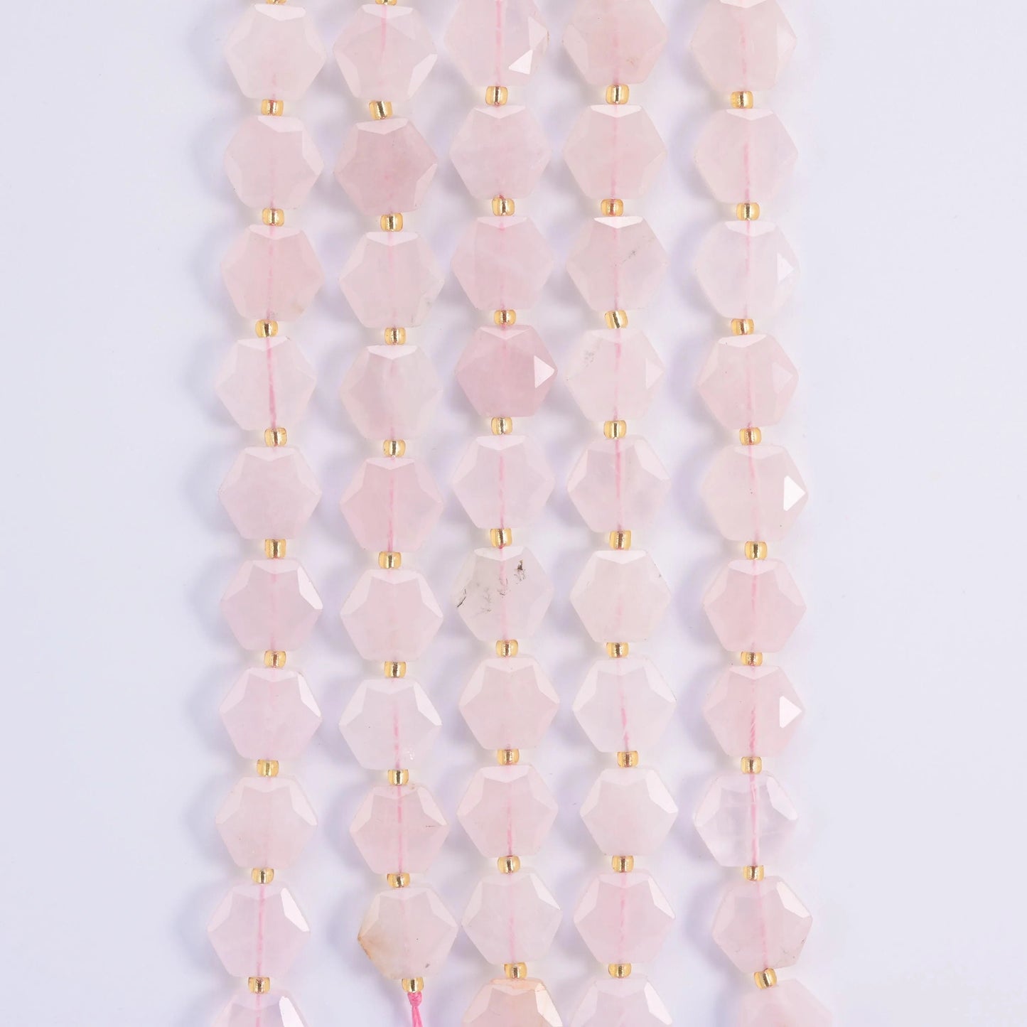 Rose Quartz hexagon beads, 15.5 inch strand.