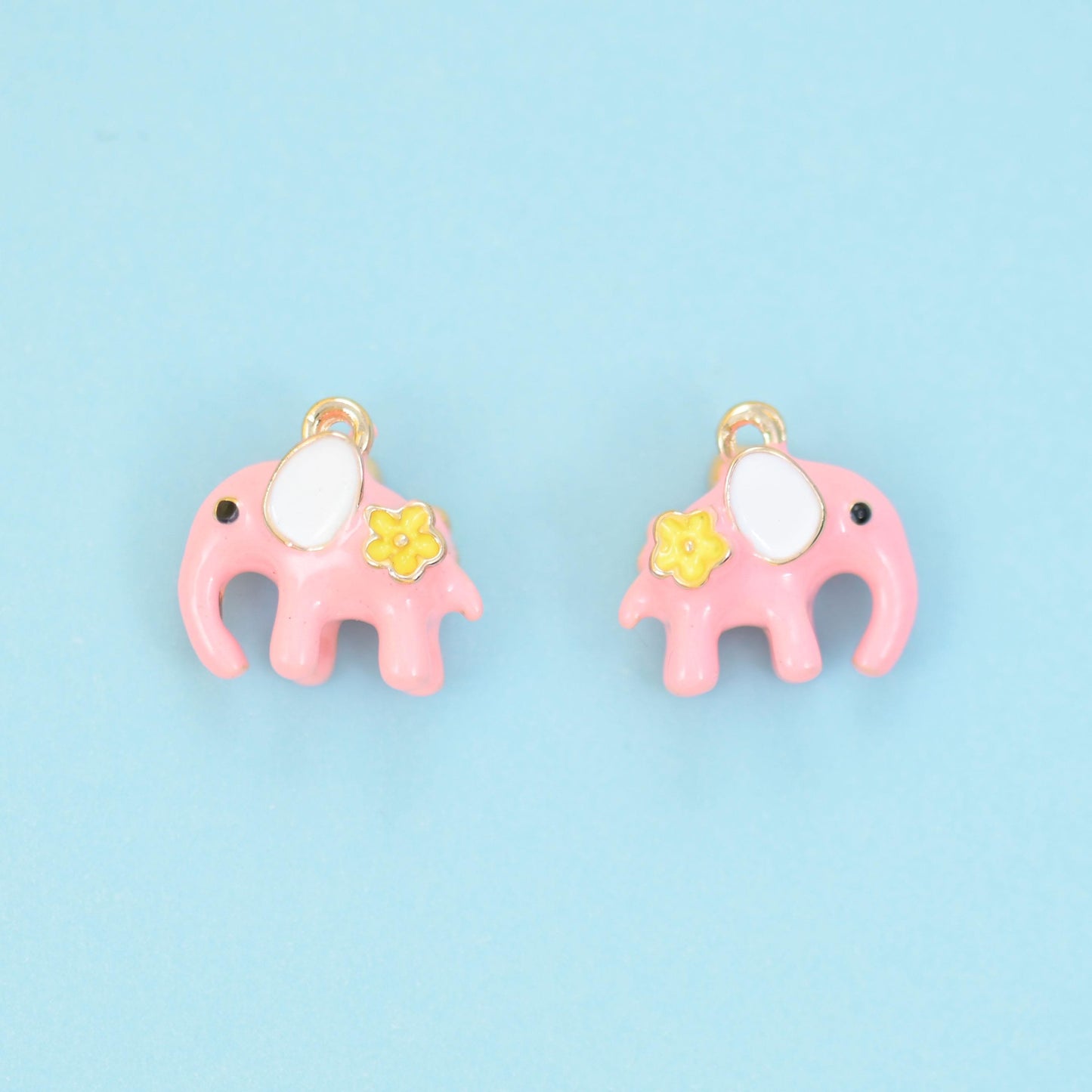 Enamel Elephant Charm 18K Gold Filled 11x11mm, 1 Piece
