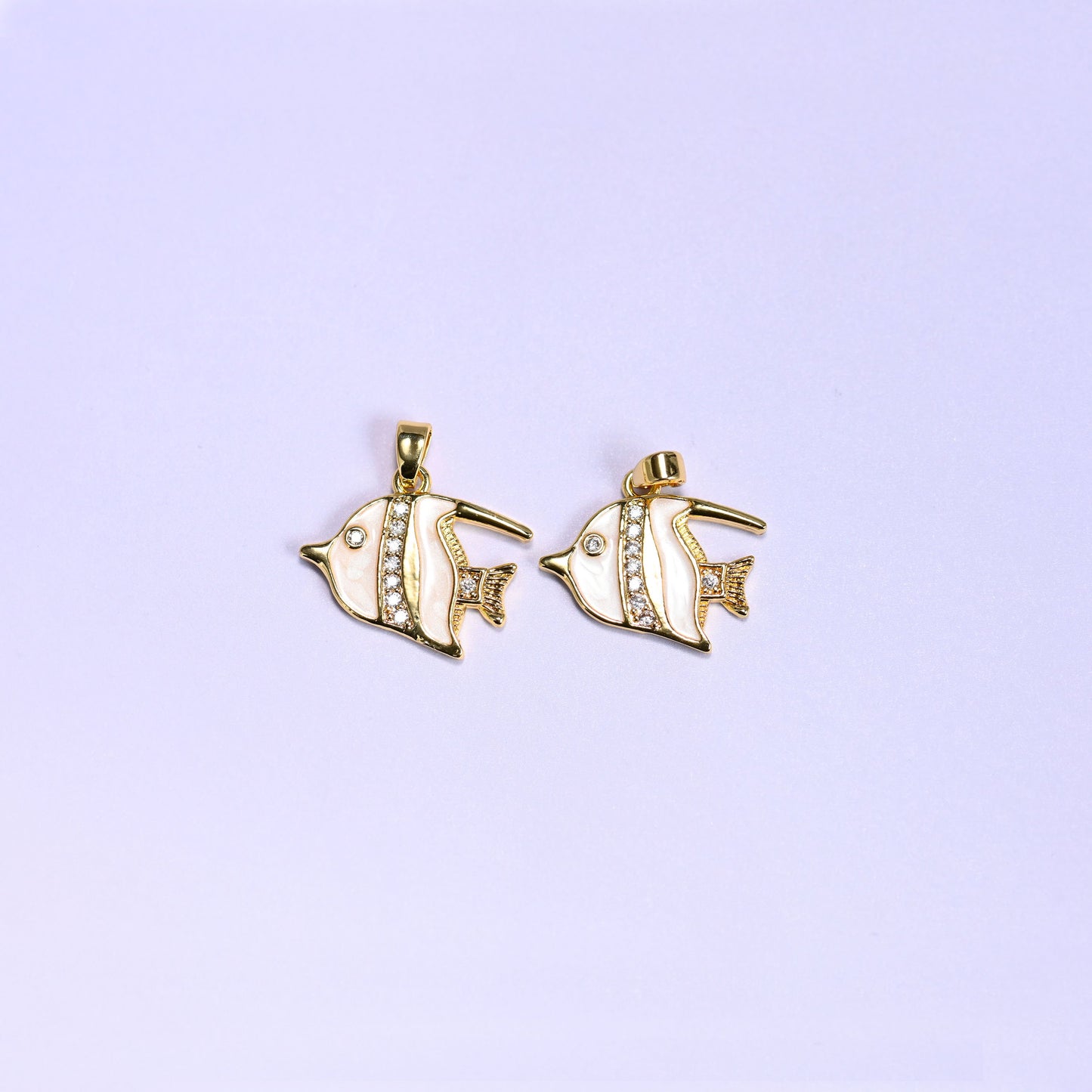 White Tropical Fish Zircon Charms: 18K Gold Filled Pendants, Jewelry Making Supply