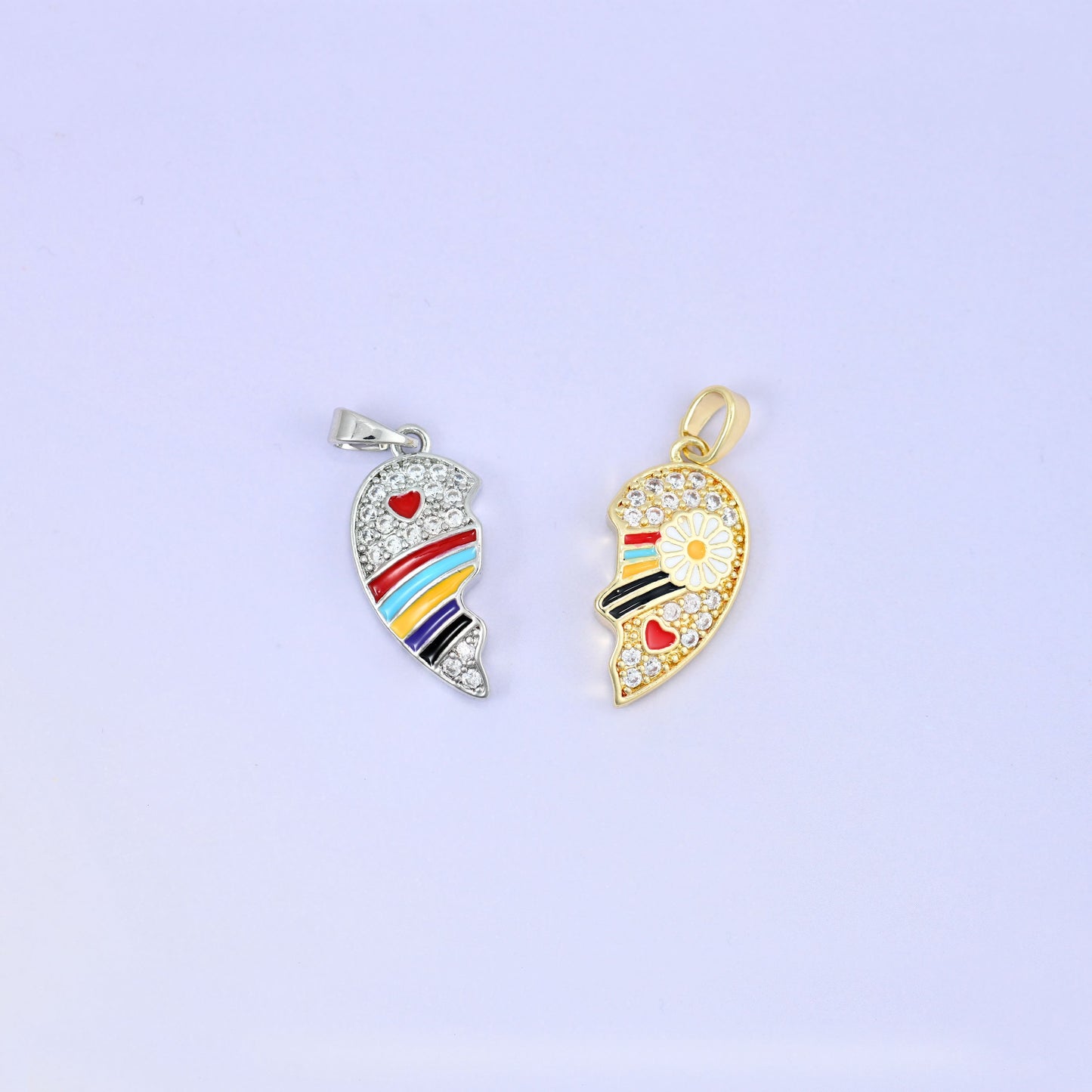 Magnetic Enamel Friendship Heart Zircon Pendants: 18K Gold Plated, Jewelry Making Supply