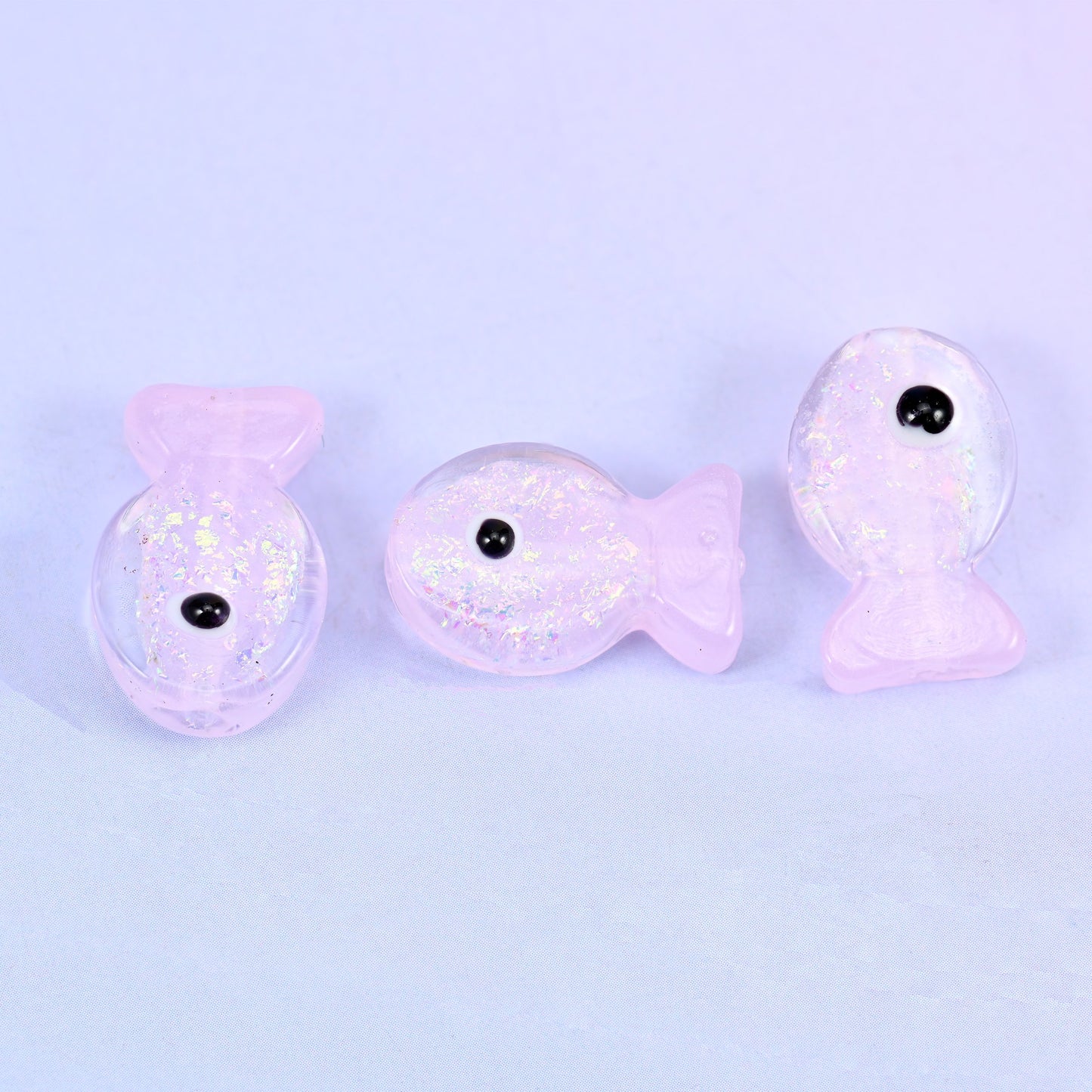 Iridescent Pink Fish Glass Beads: Jewelry Making Supply