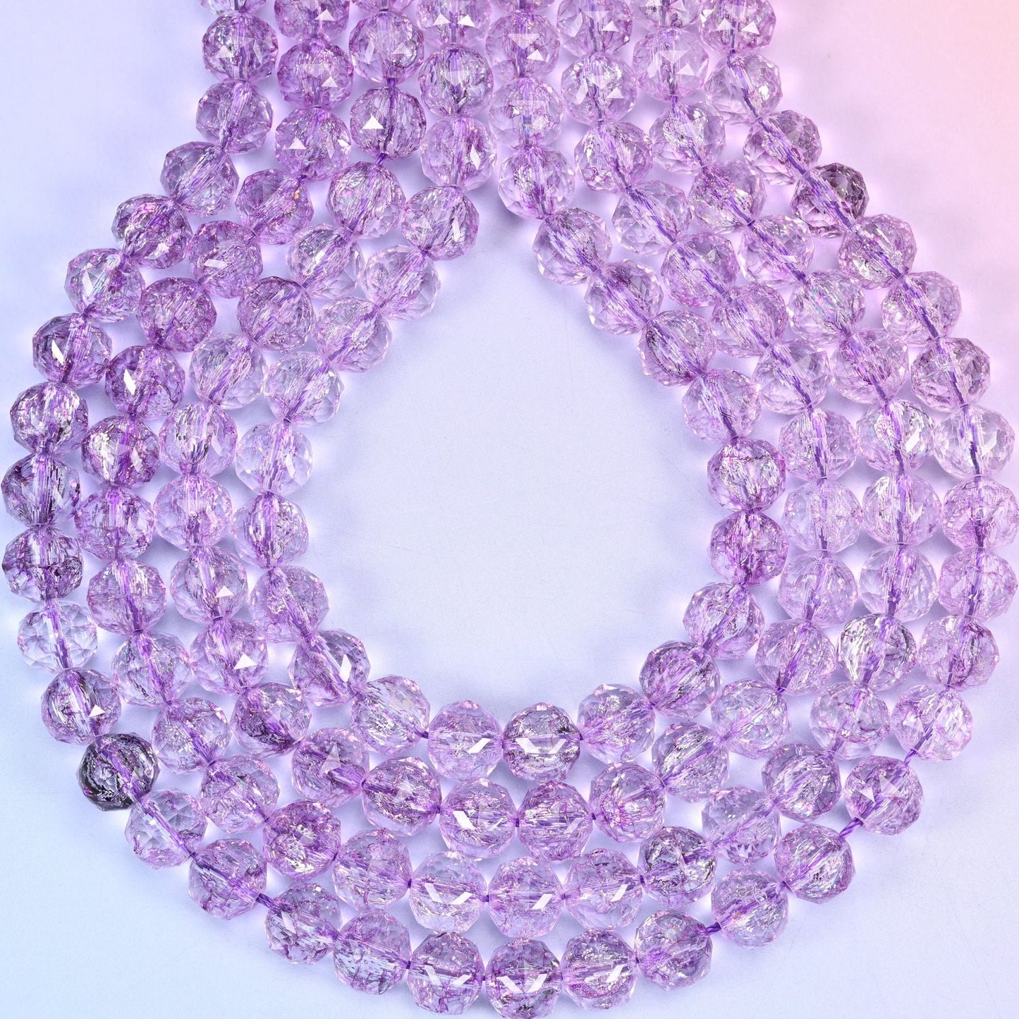 Transparent purple faceted round glass beads, hole approximately 1.5mm