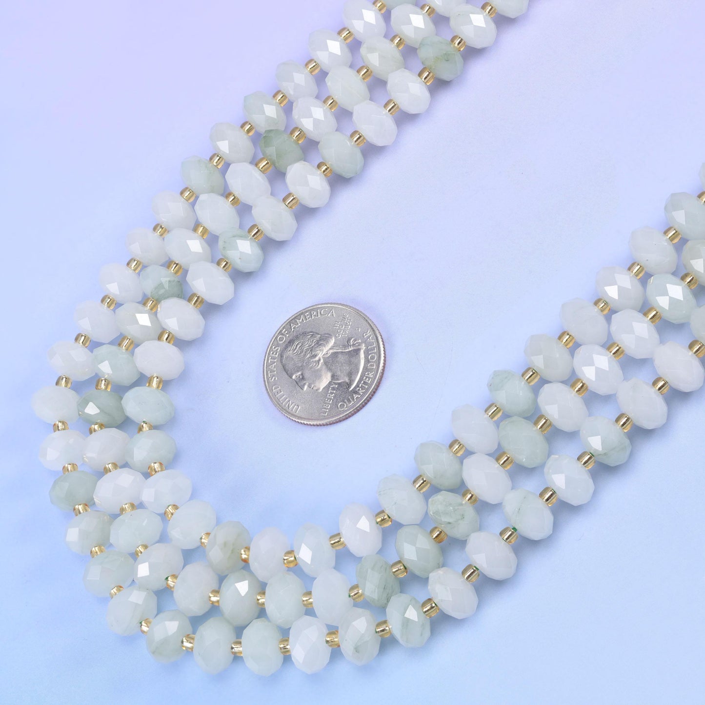Tianshan Jade Faceted Rondelle Beads in milky white with mint green