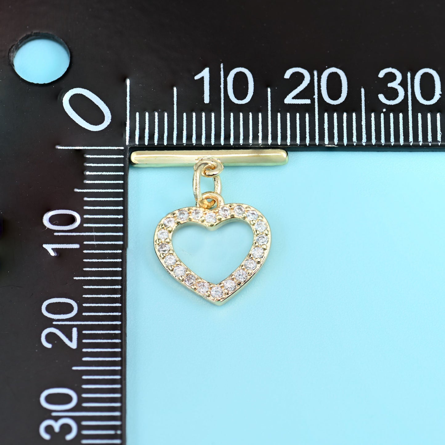 18K gold filled heart zircon toggle clasp, brass base