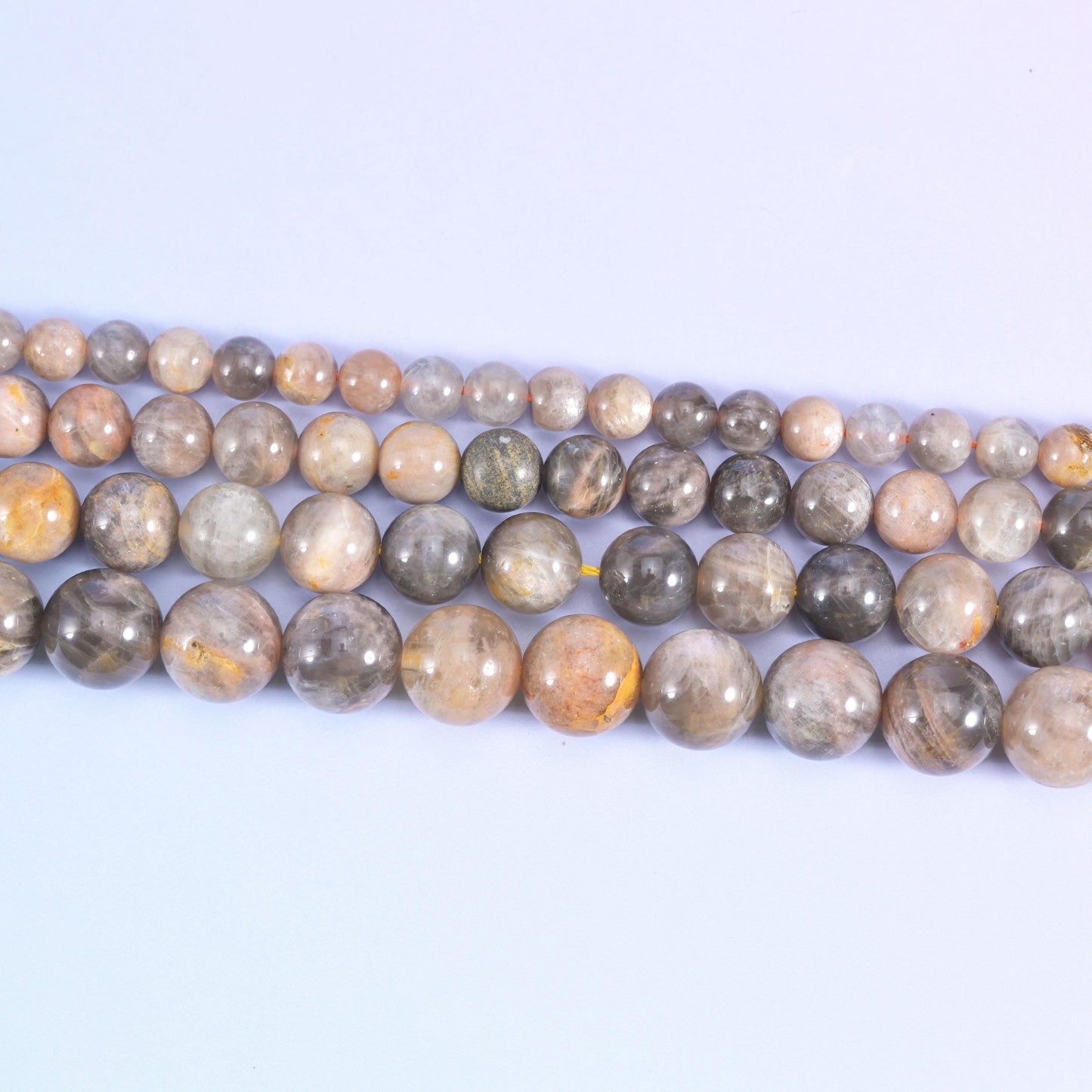 Black Moonstone Smooth Round Beads 6mm 8mm 10mm 12mm in warm grey, taupe and peach-beige with charcoal and cream streaking