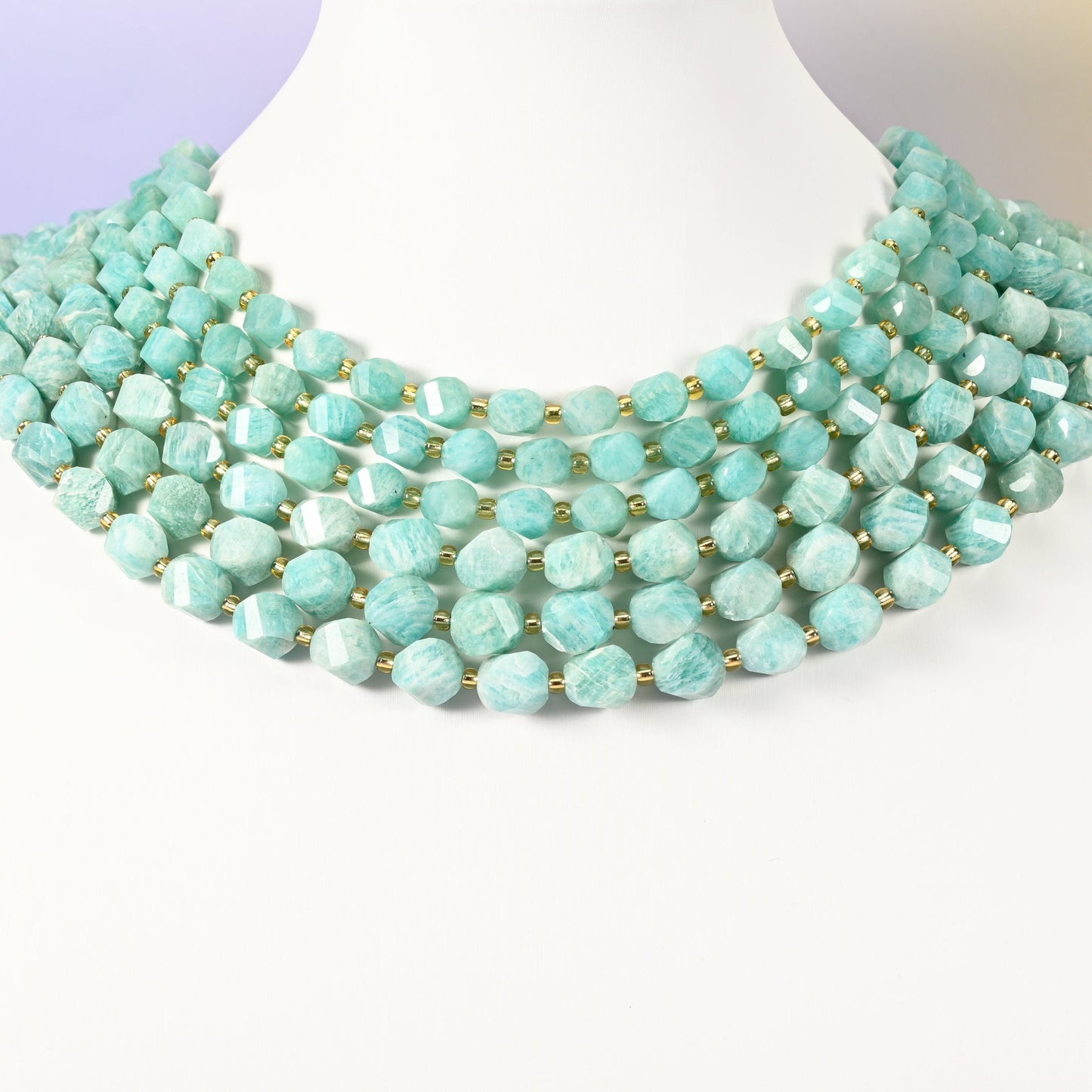 Green Amazonite beads, faceted spiral twist, 8mm 10mm
