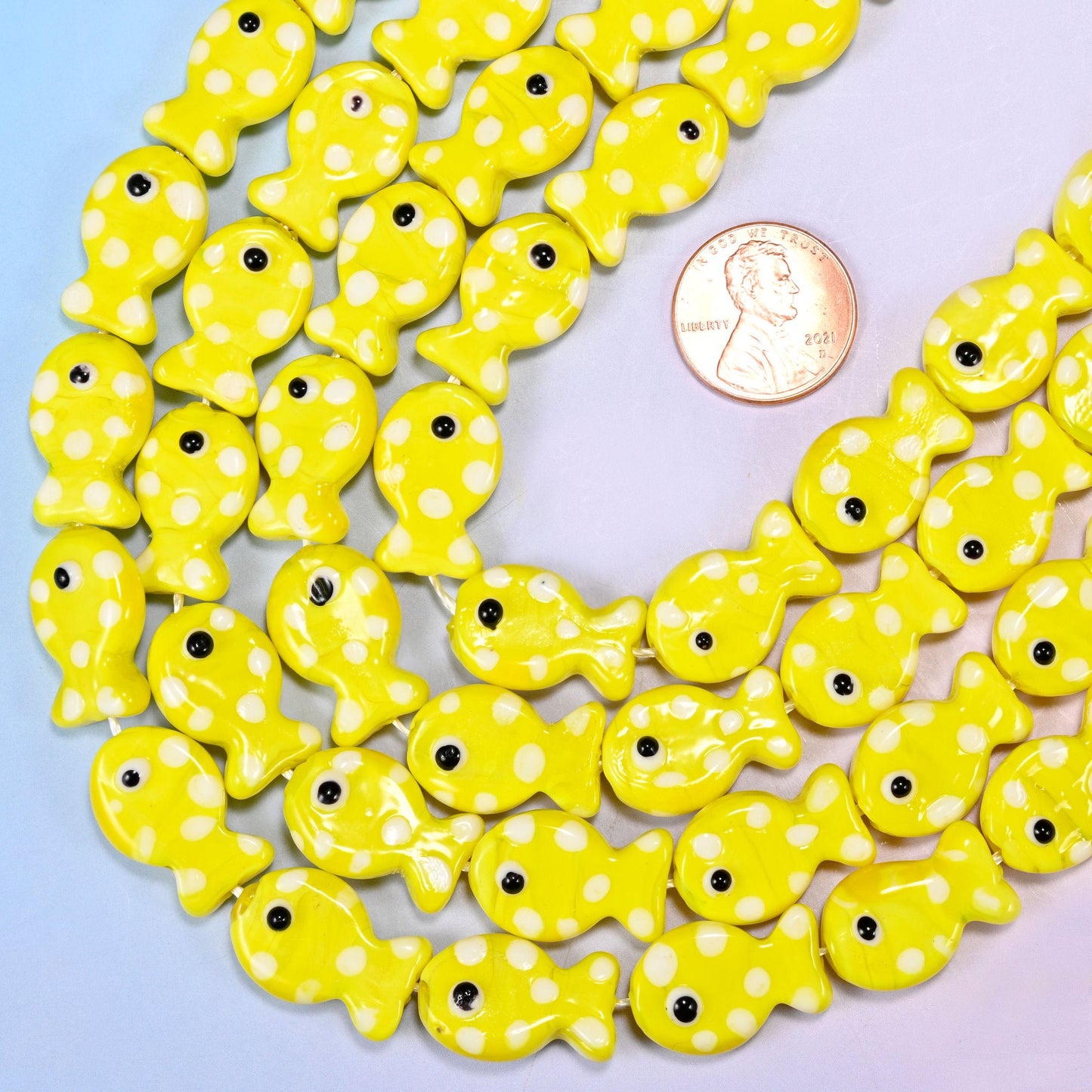 Yellow with White Dot Fish Glass Beads, hole approximately 1.2mm