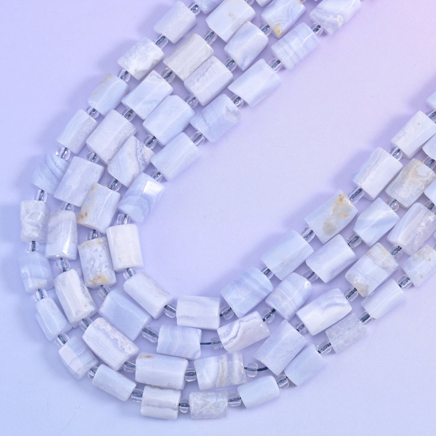 Blue Lace Agate tube beads, hole approximately 1.0mm, centre drilled.