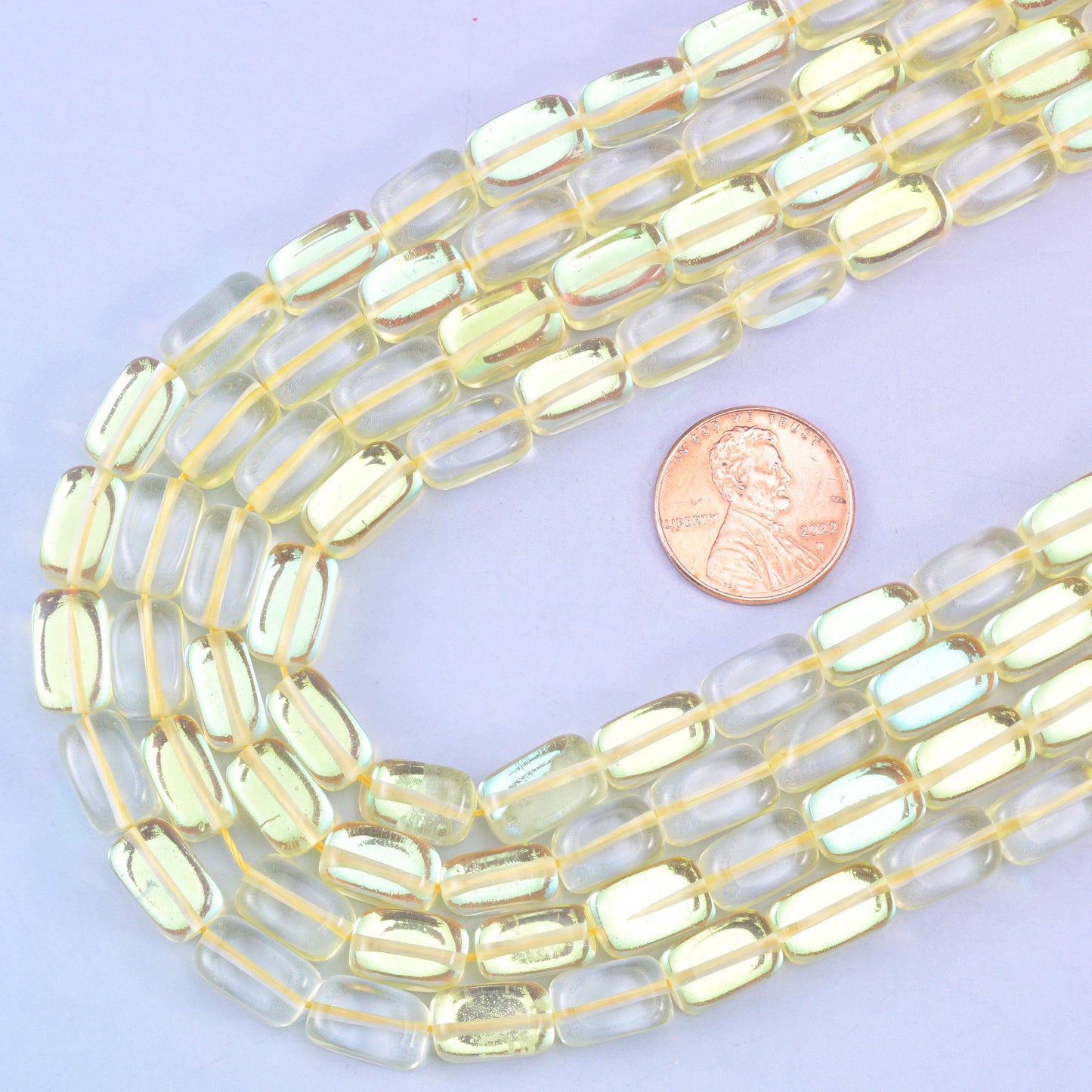 Yellow Mystic Aura glass beads, 15 inch strand