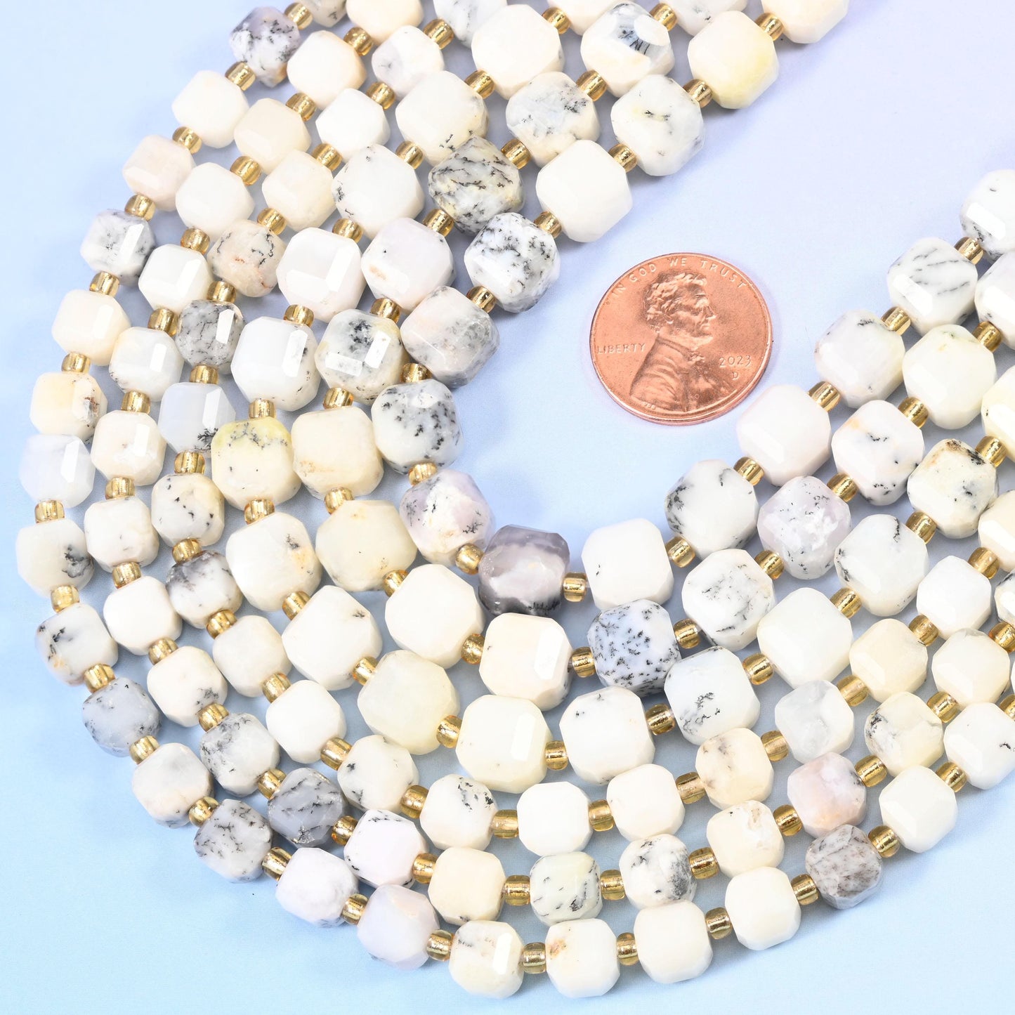 Faceted cube cut White Opal beads