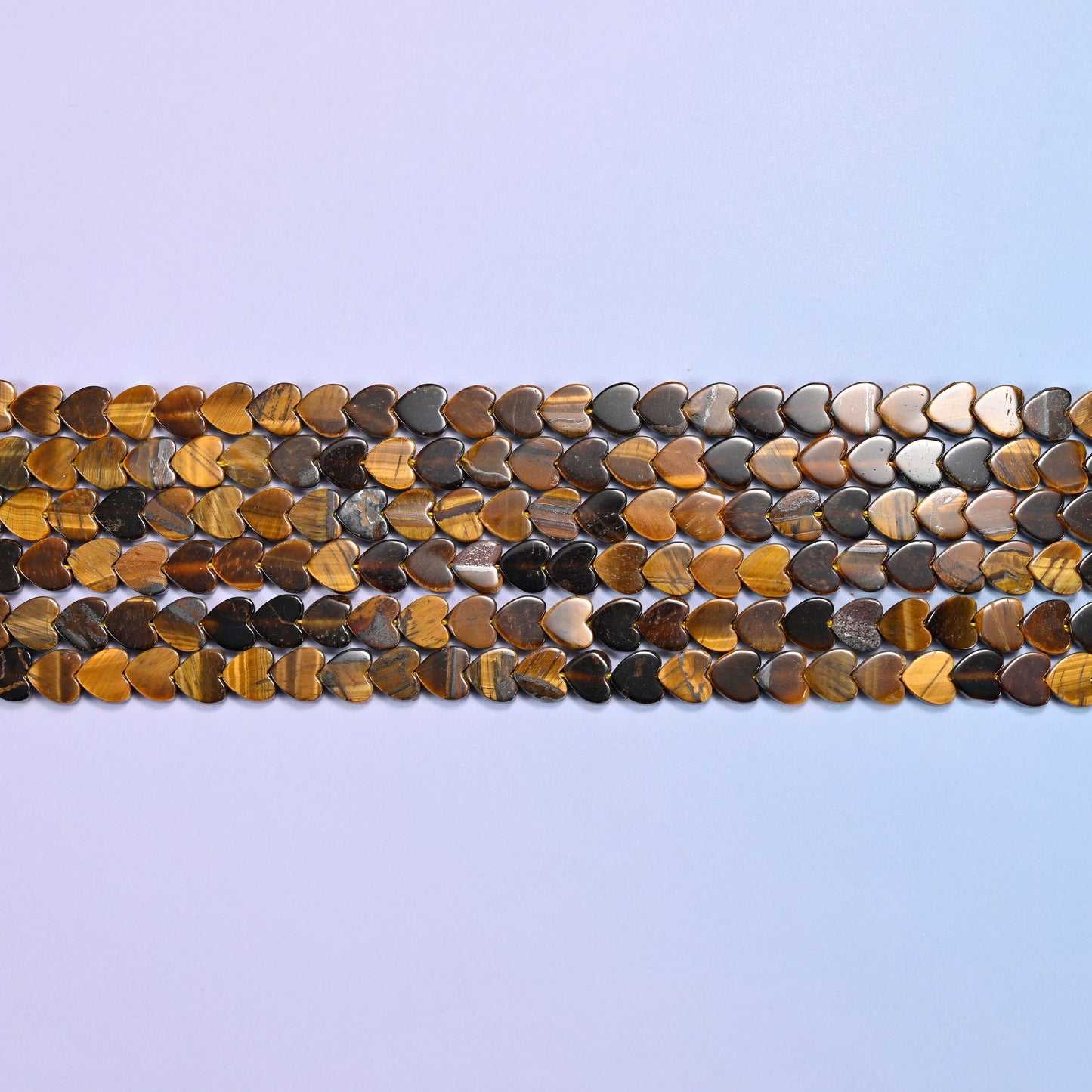 Tiger Eye Flat Heart Beads in honey gold and dark coffee banding