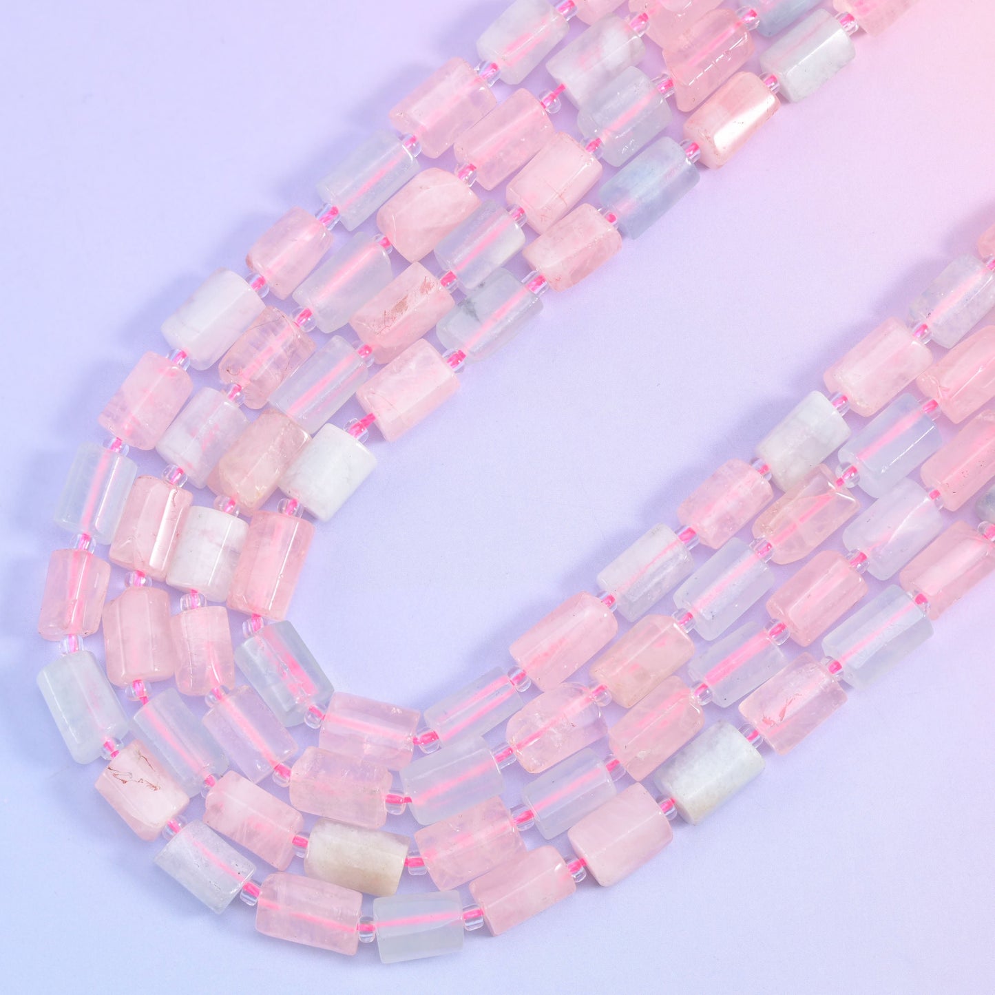Multi-Color Morganite tube beads, 1.0mm centrally drilled hole.