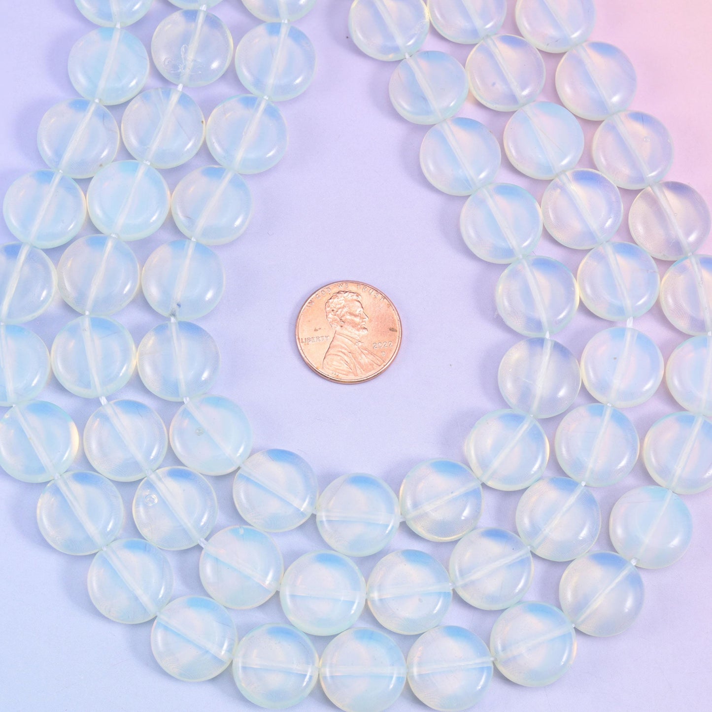 Man-made glass Opalite smooth coin beads for necklaces and bracelets
