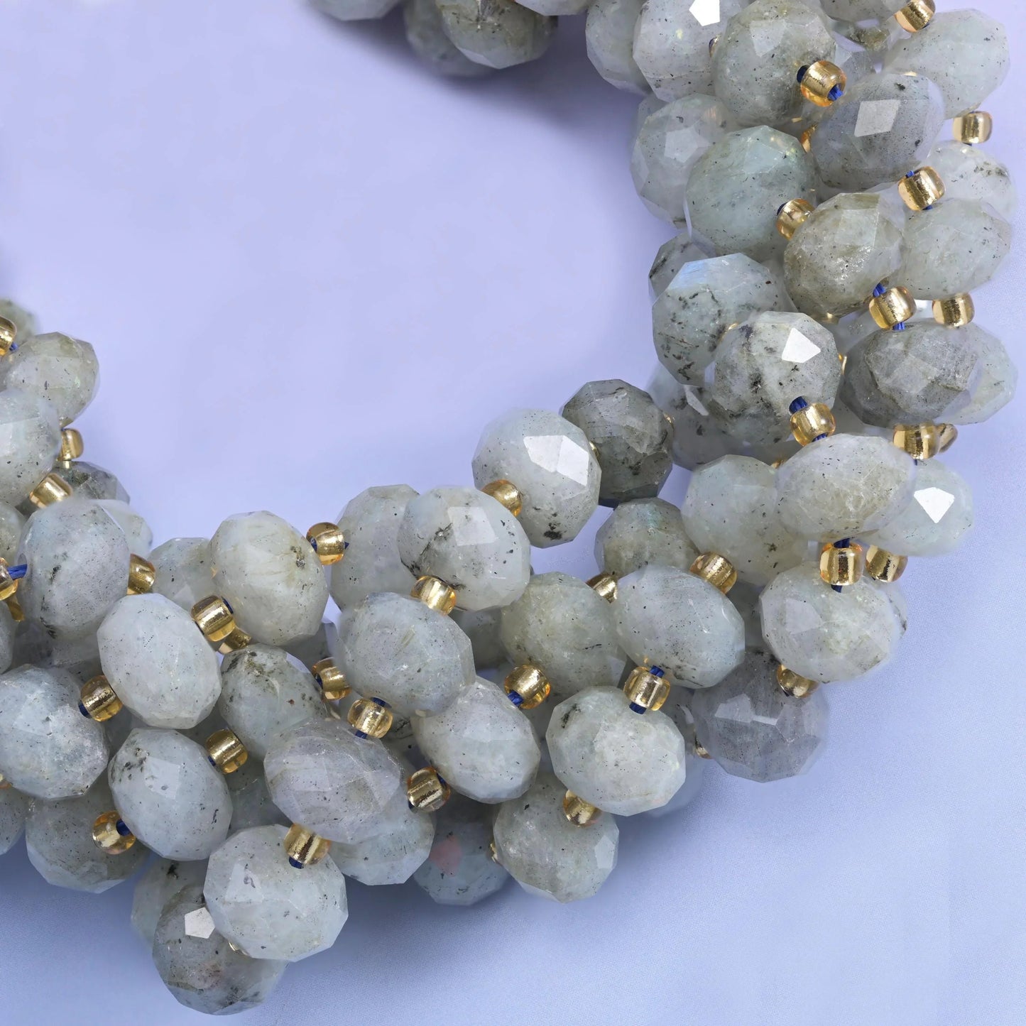 Faceted rondelle cut white labradorite beads
