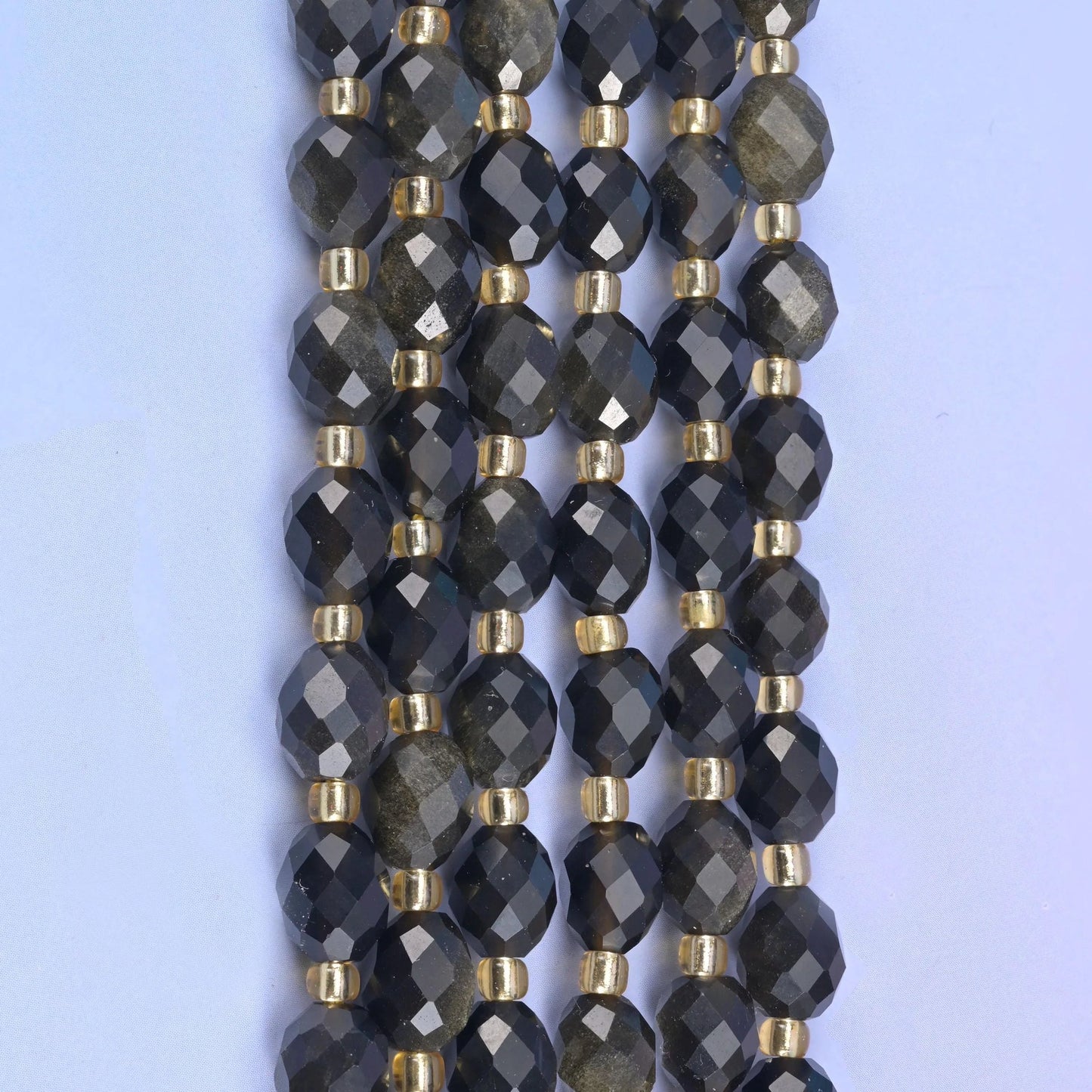 Gold Obsidian Faceted Rice Barrel Beads, 15.5 inch strand