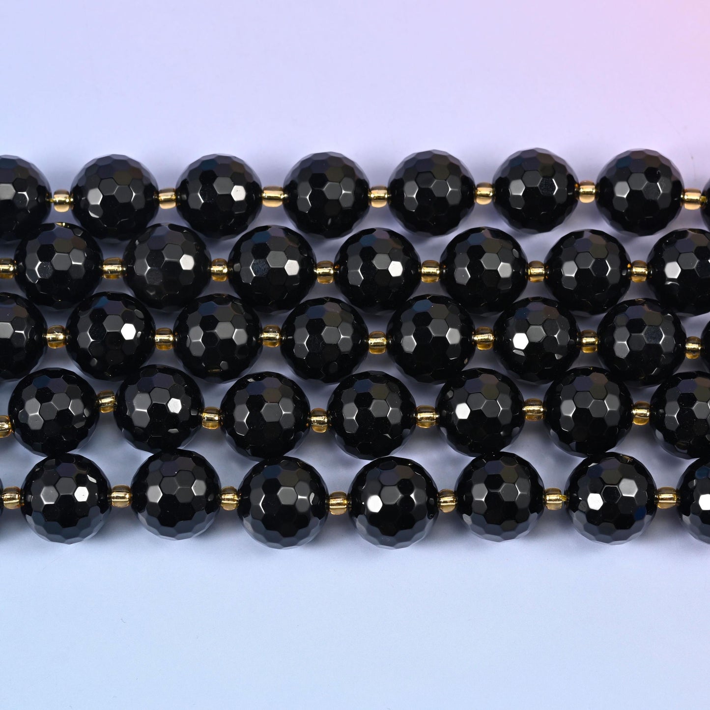 Black Onyx Faceted Round Beads 16mm in jet black