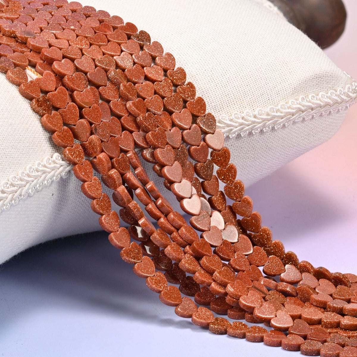 Gold Sandstone Flat Heart Beads