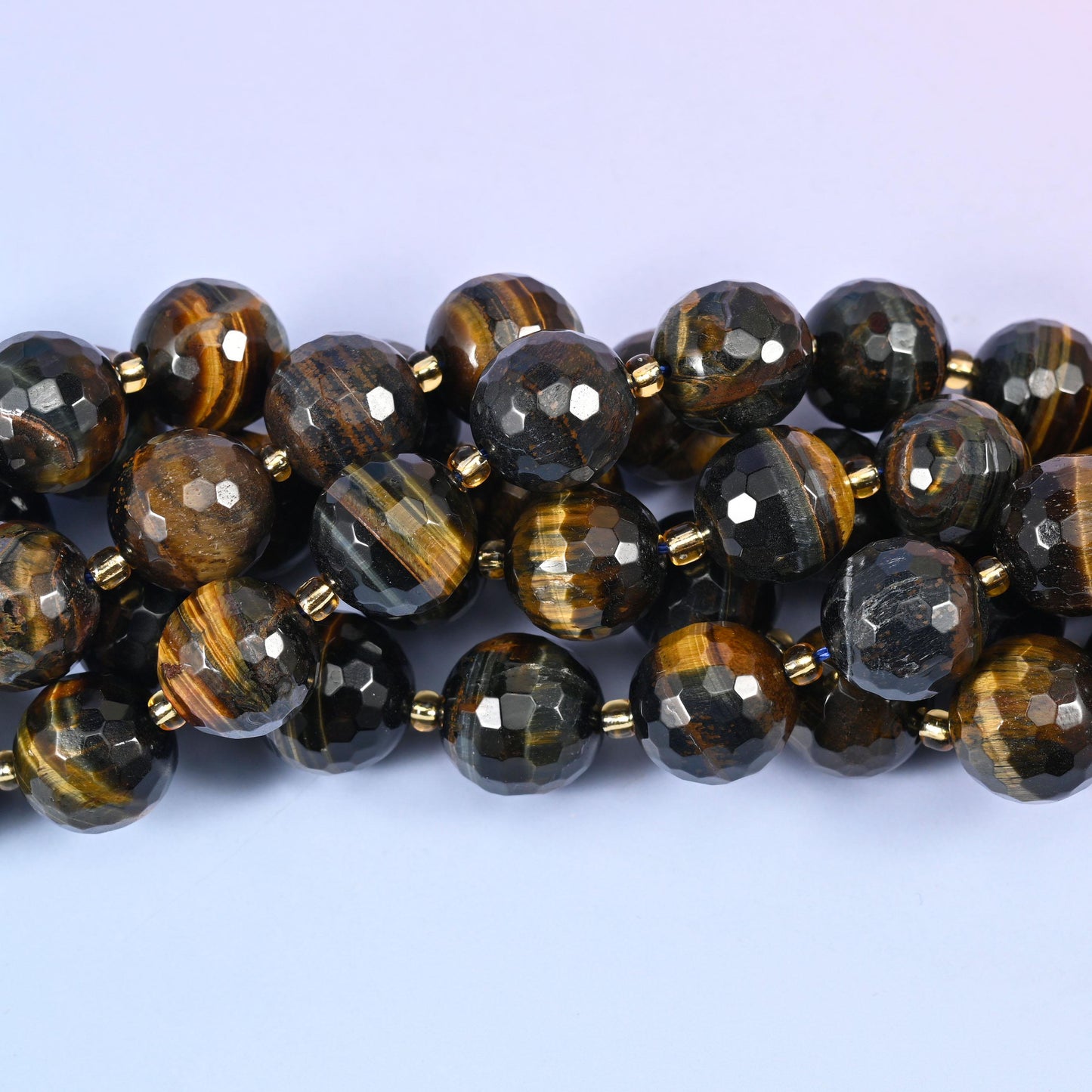 Iron Tiger Eye Faceted Round Beads, 15 inch strand