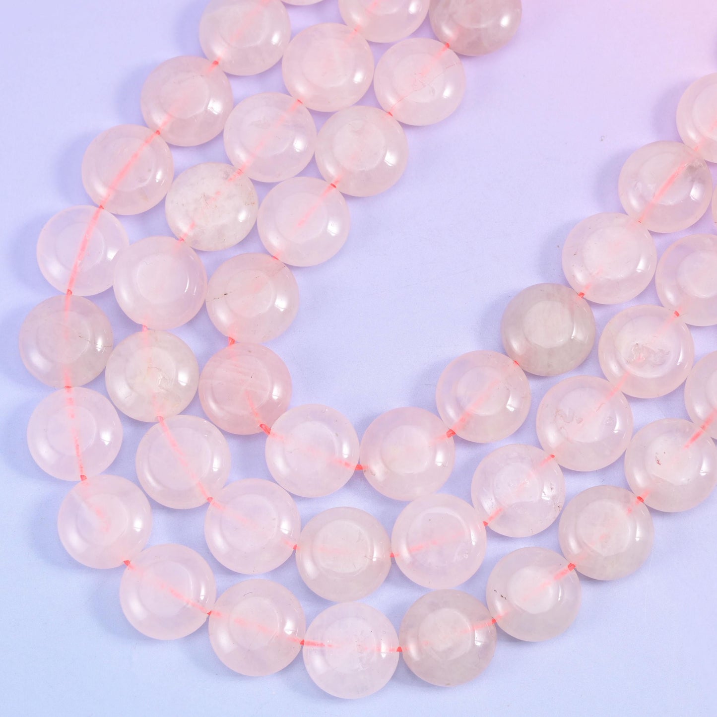 Rose Quartz coin beads, 1.2mm centre-drilled hole