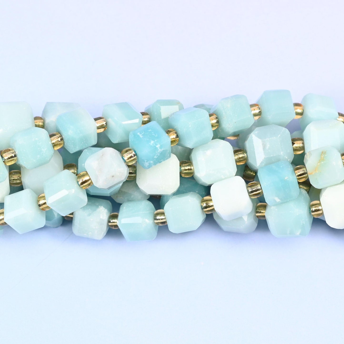 Blue Amazonite Faceted Cube Beads 6mm 8mm, approximately 43 beads (6mm) or 38 beads (8mm) per strand