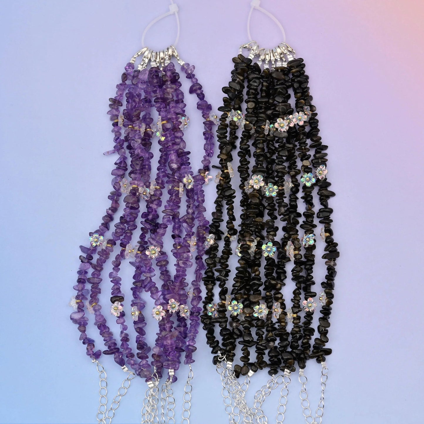 Chip gemstone bracelet with silver plated clasp