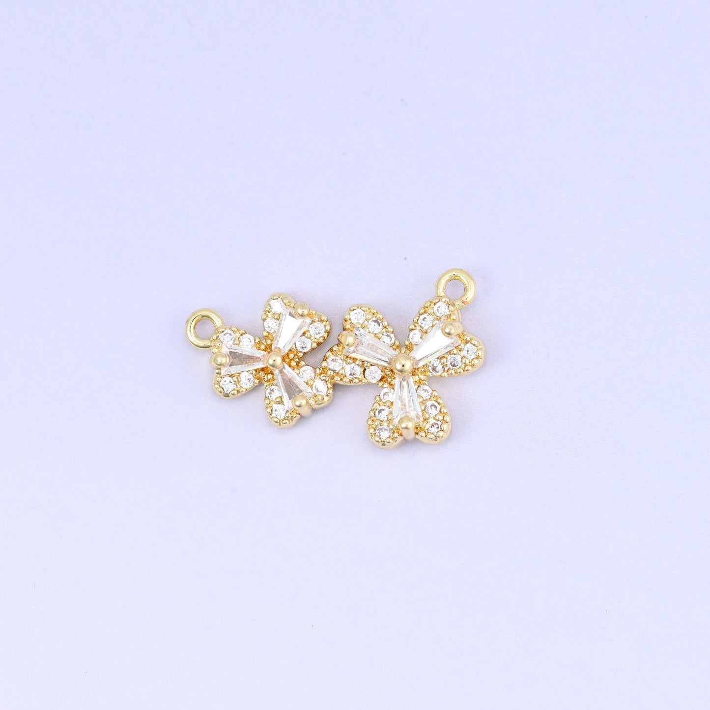 Flower Zircon Connector Pendant, 18K gold plated brass