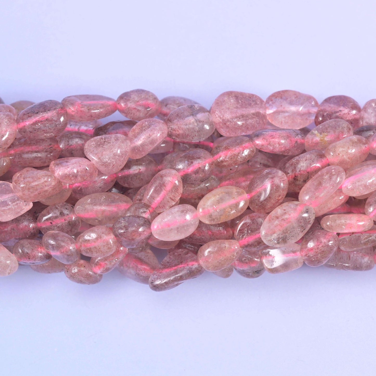 Strawberry Quartz Pebble Nugget Beads, center-drilled for stringing