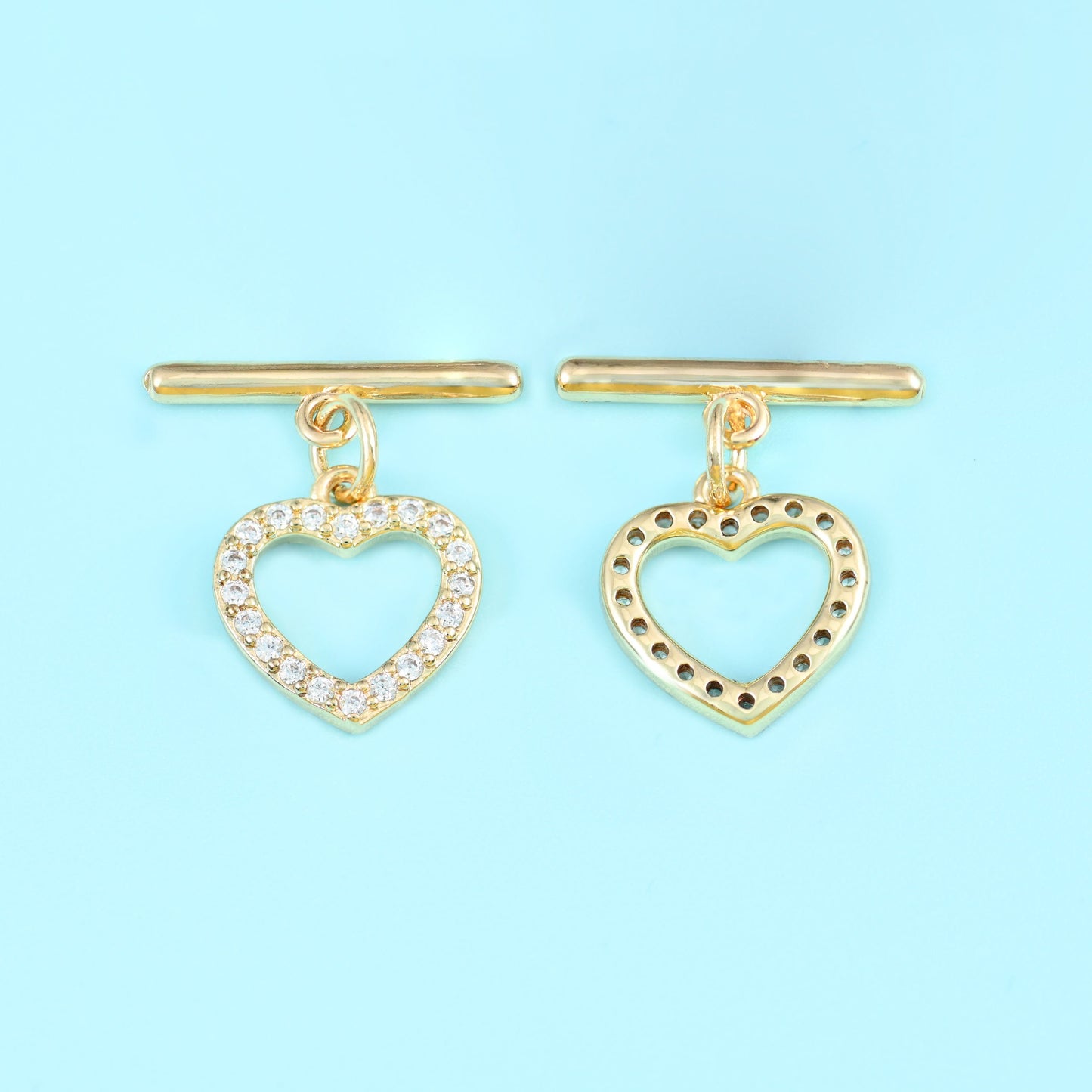 18K Gold Filled Heart Zircon Toggle Clasp, sold as a set of one heart ring and one bar