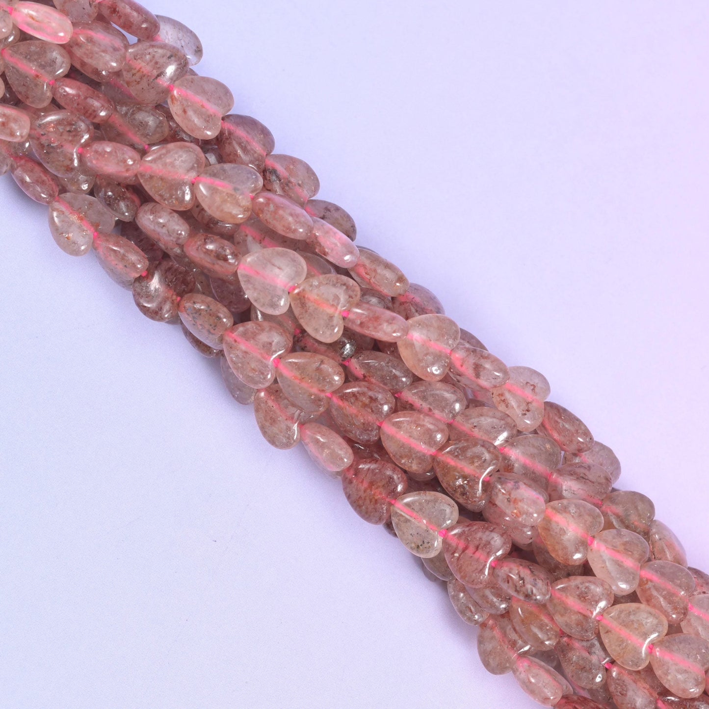 Strawberry Quartz Heart Beads, approximately 70 beads per strand