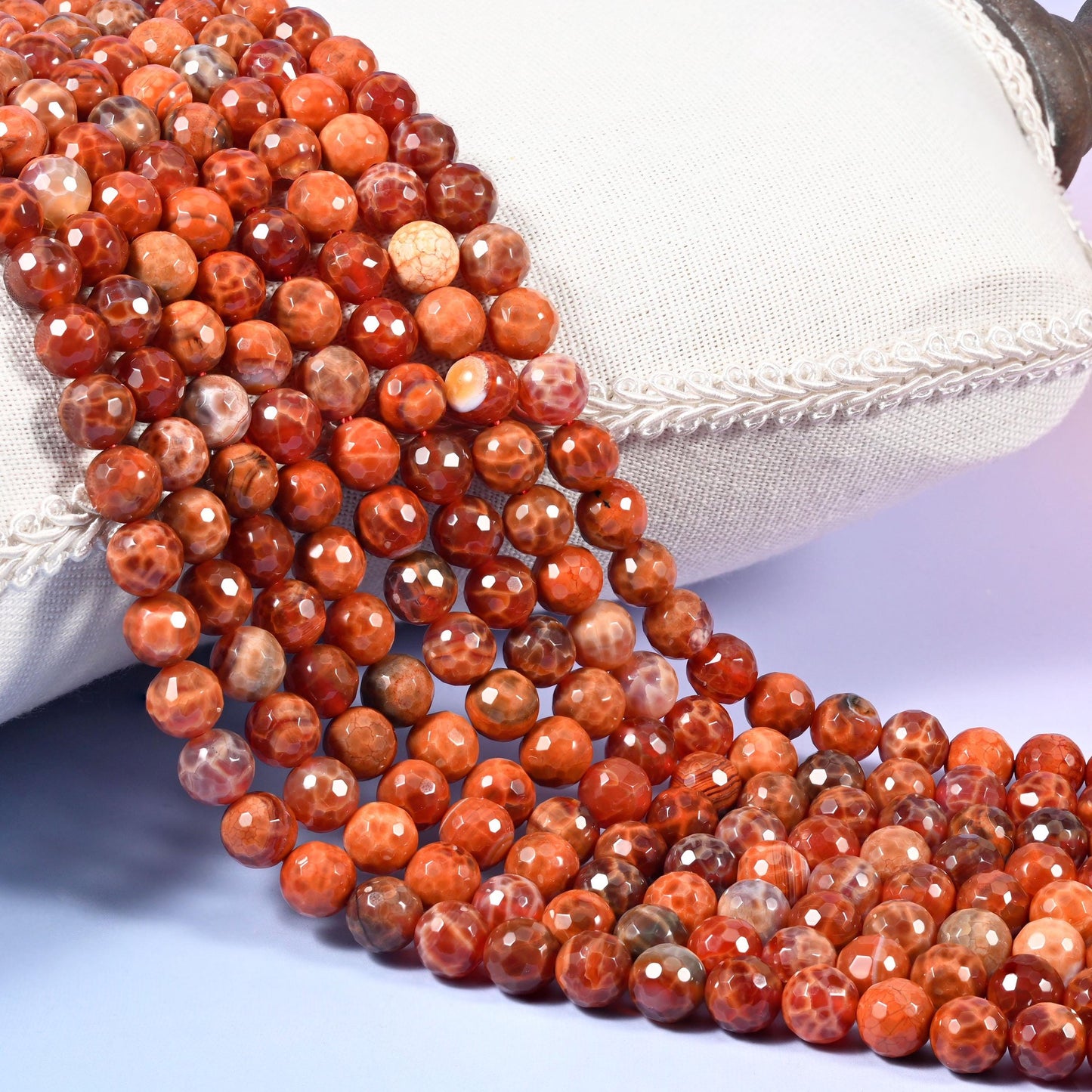 Fire Agate Faceted Round Beads