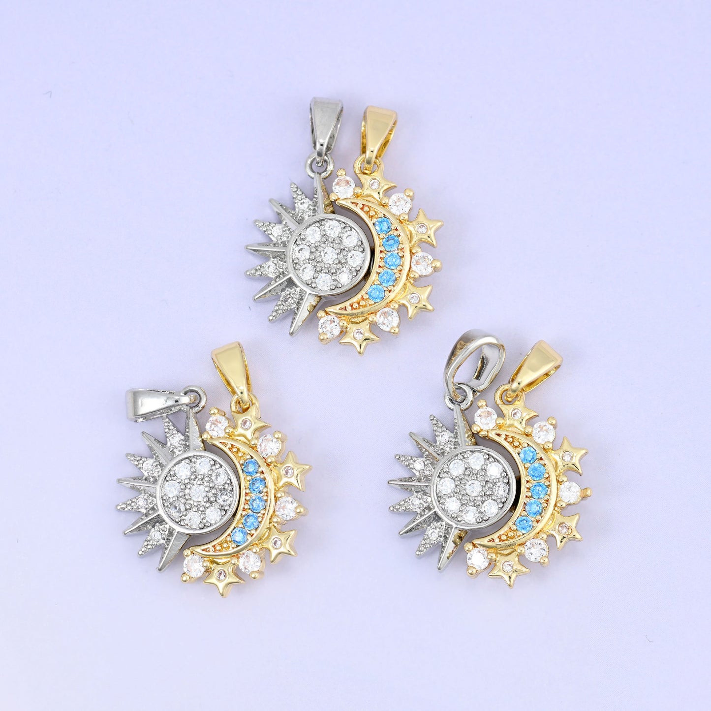 18K gold plated sun pendant with zircon accents